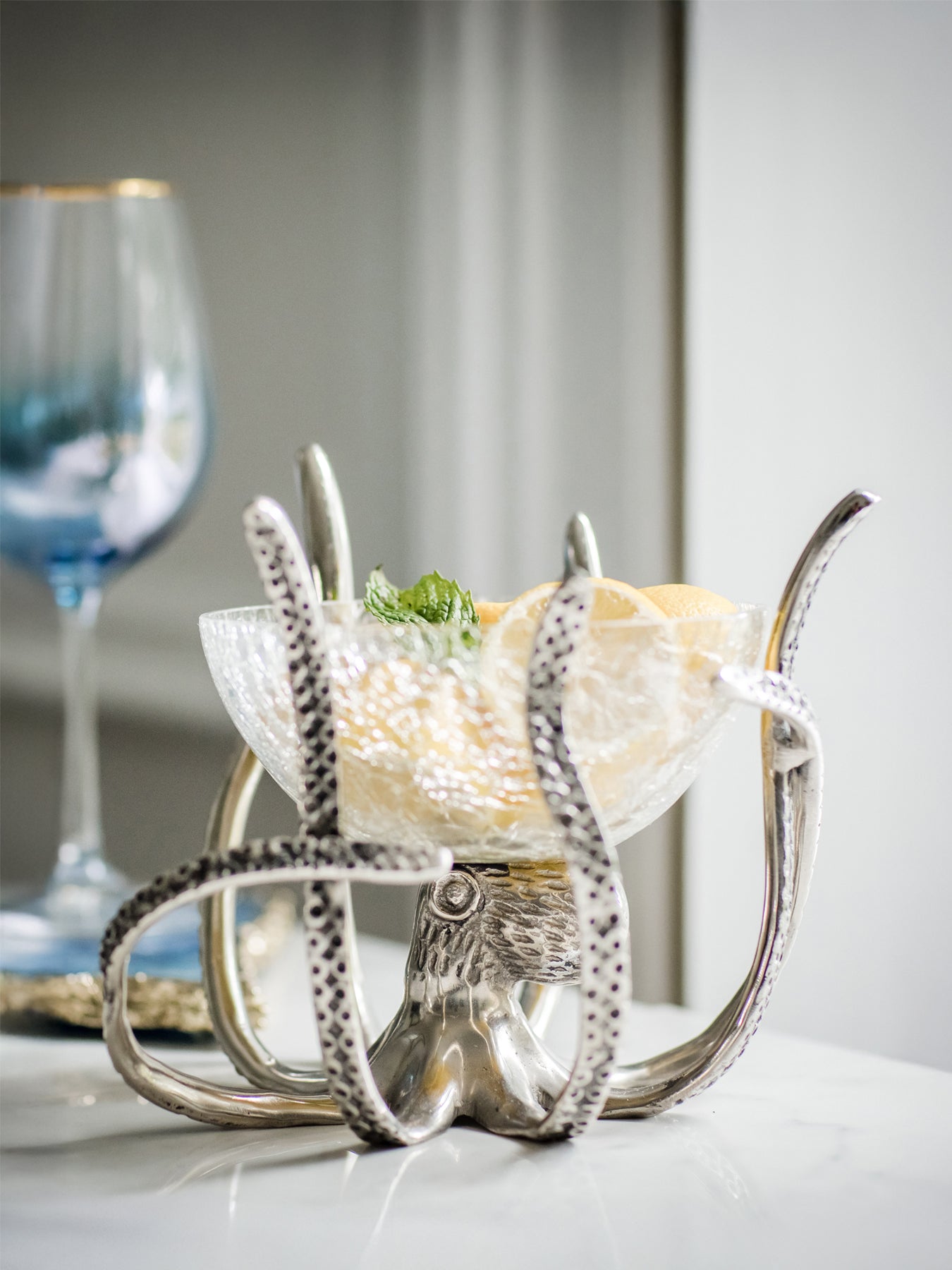 Mini Octopus Stand with Crackled Glass Bowl