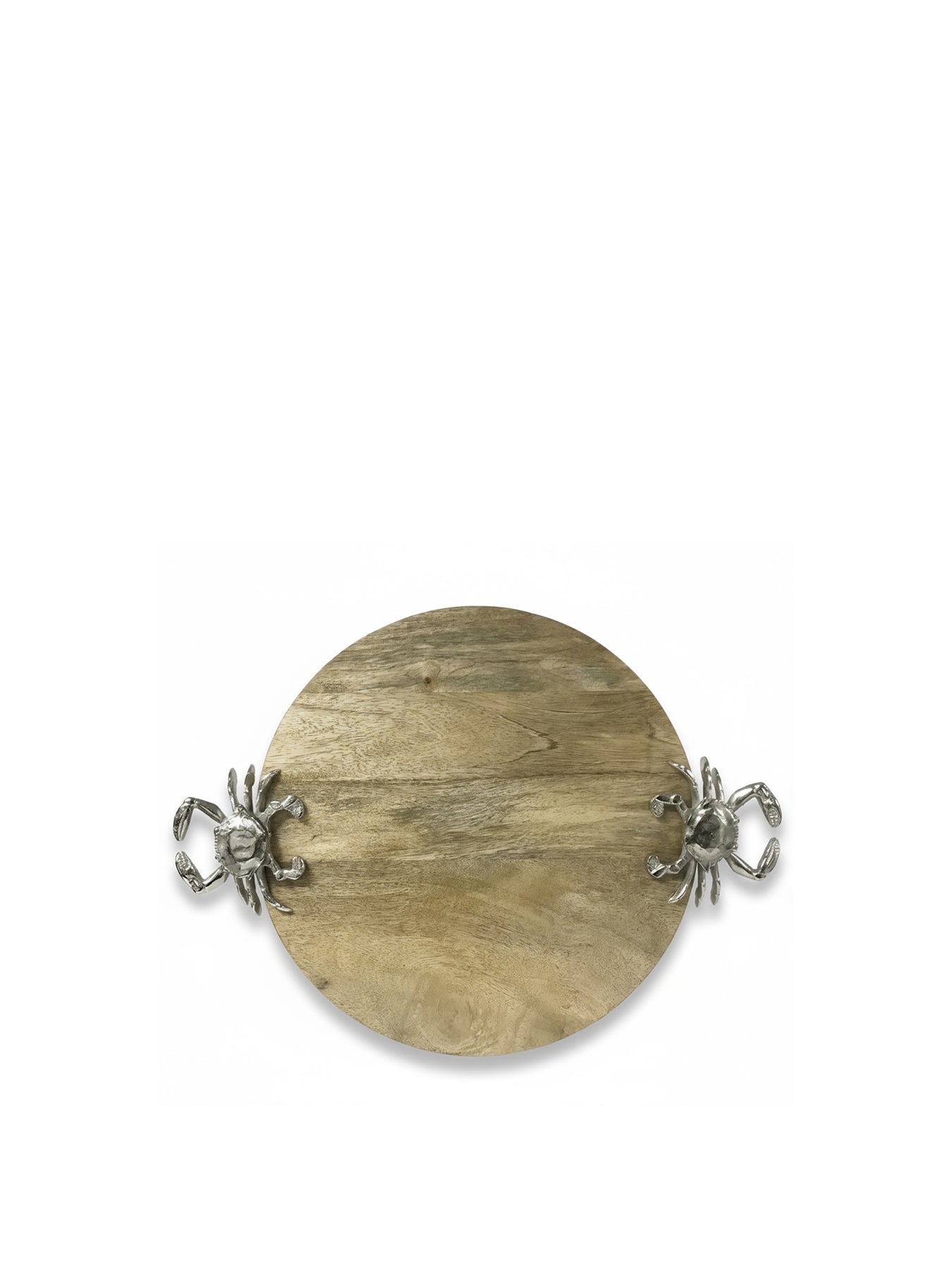 Round Wooden Serving Board with Crab Design