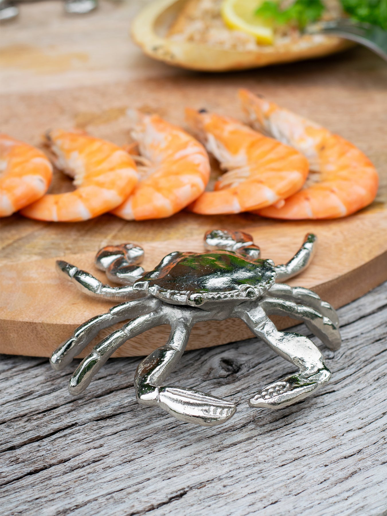 Round Wooden Serving Board with Crab Design