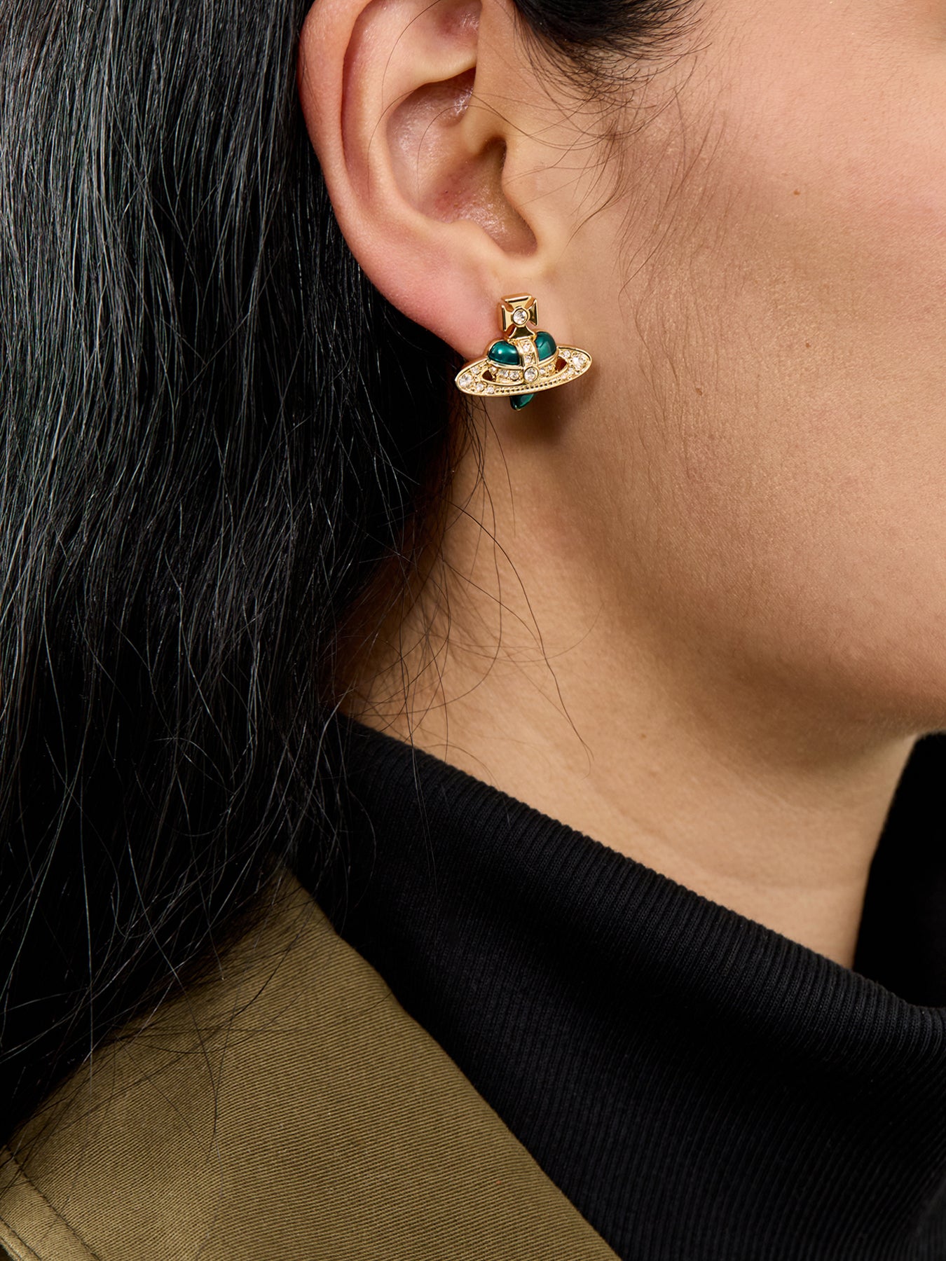 Crystal Heart Earrings Gold