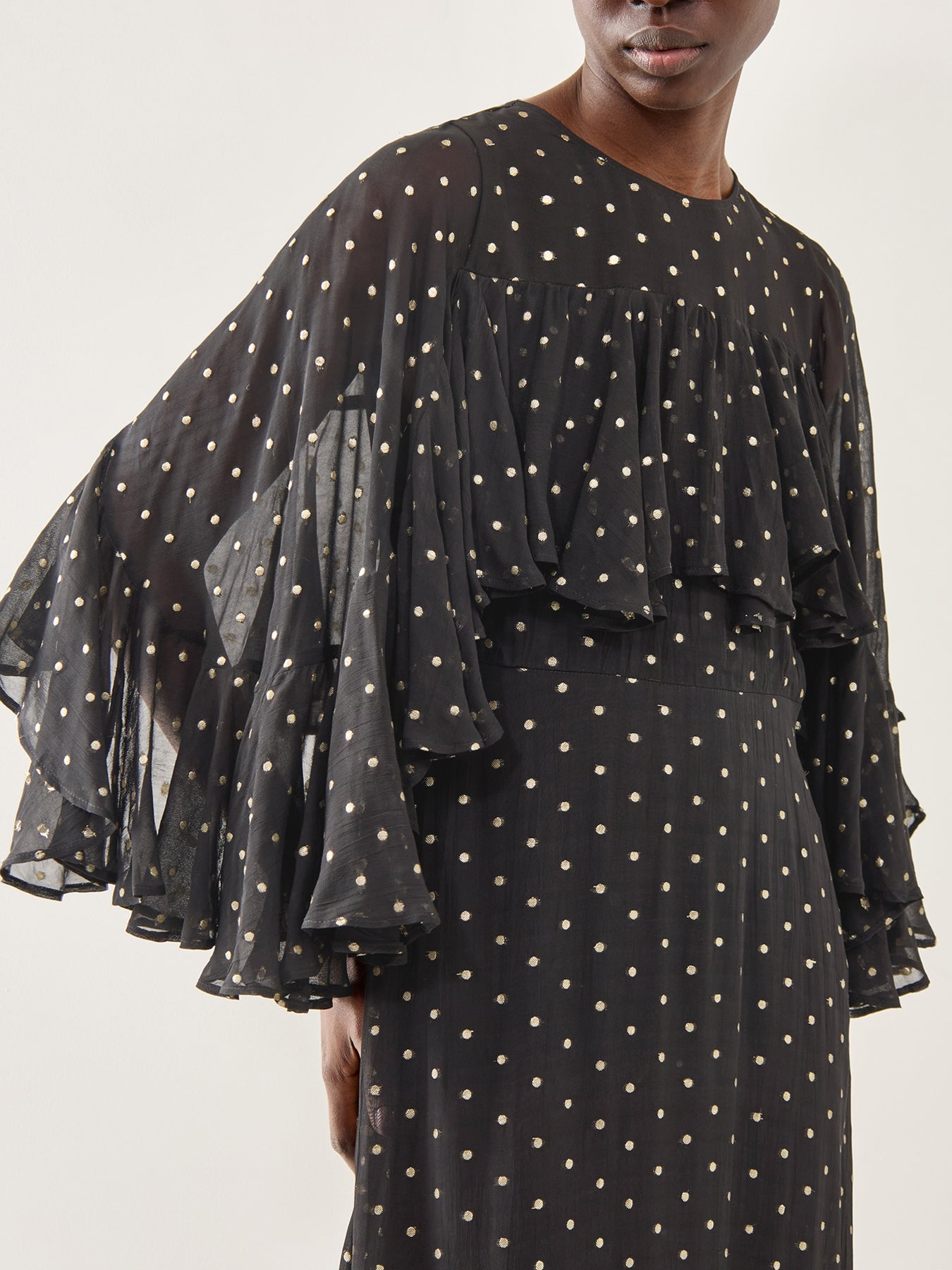 Petula Gold Dot Caped Maxi Gold