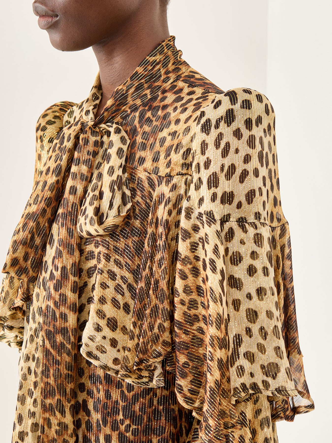 Bea Cheetah Lurex Cape Blouse Gold