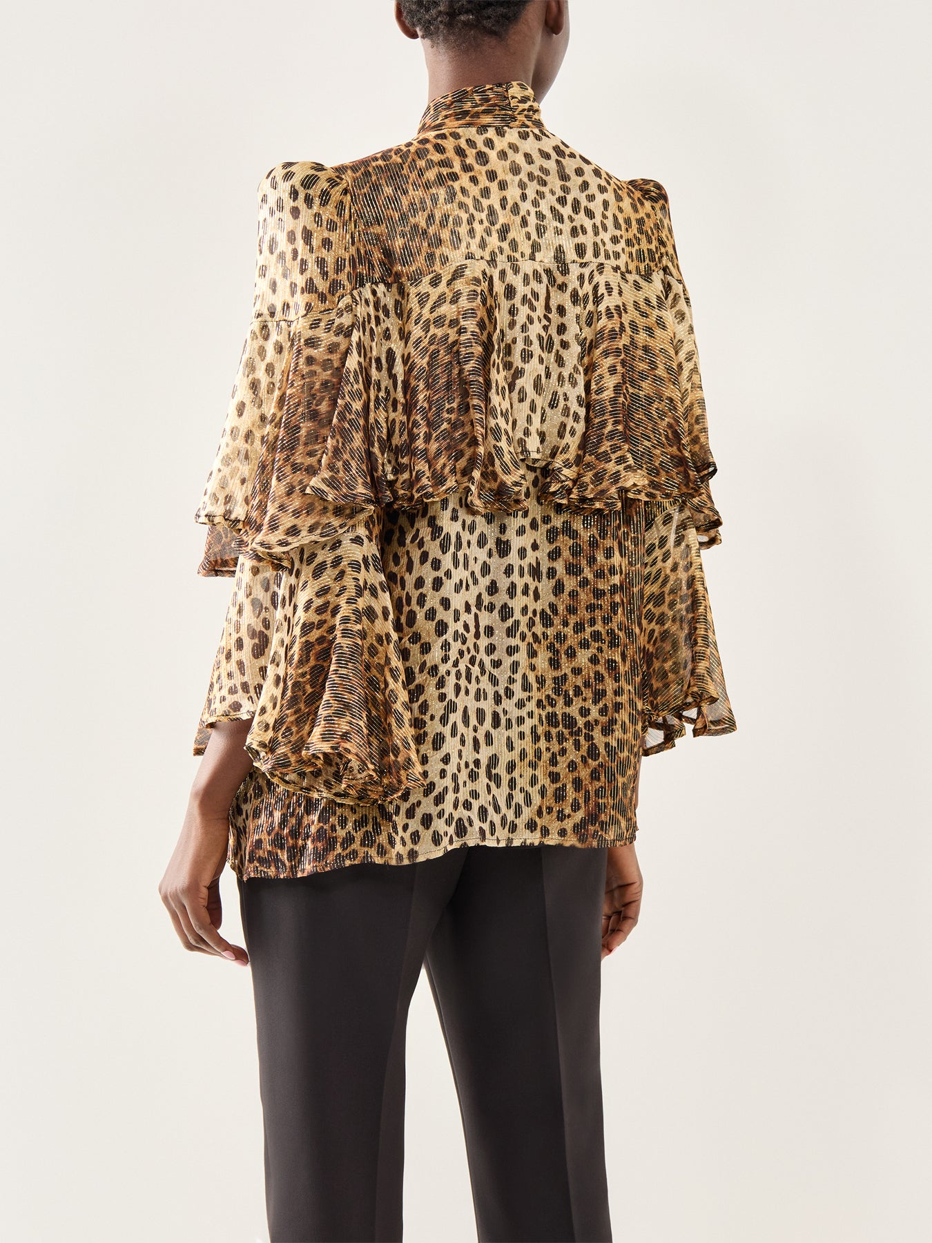 Bea Cheetah Lurex Cape Blouse Gold