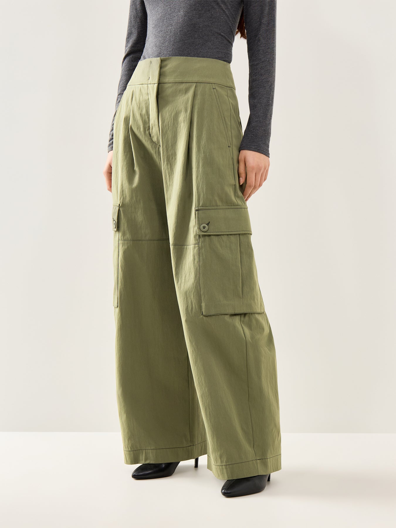Oversized Long Wide Leg Tailored Trousers Dark Green