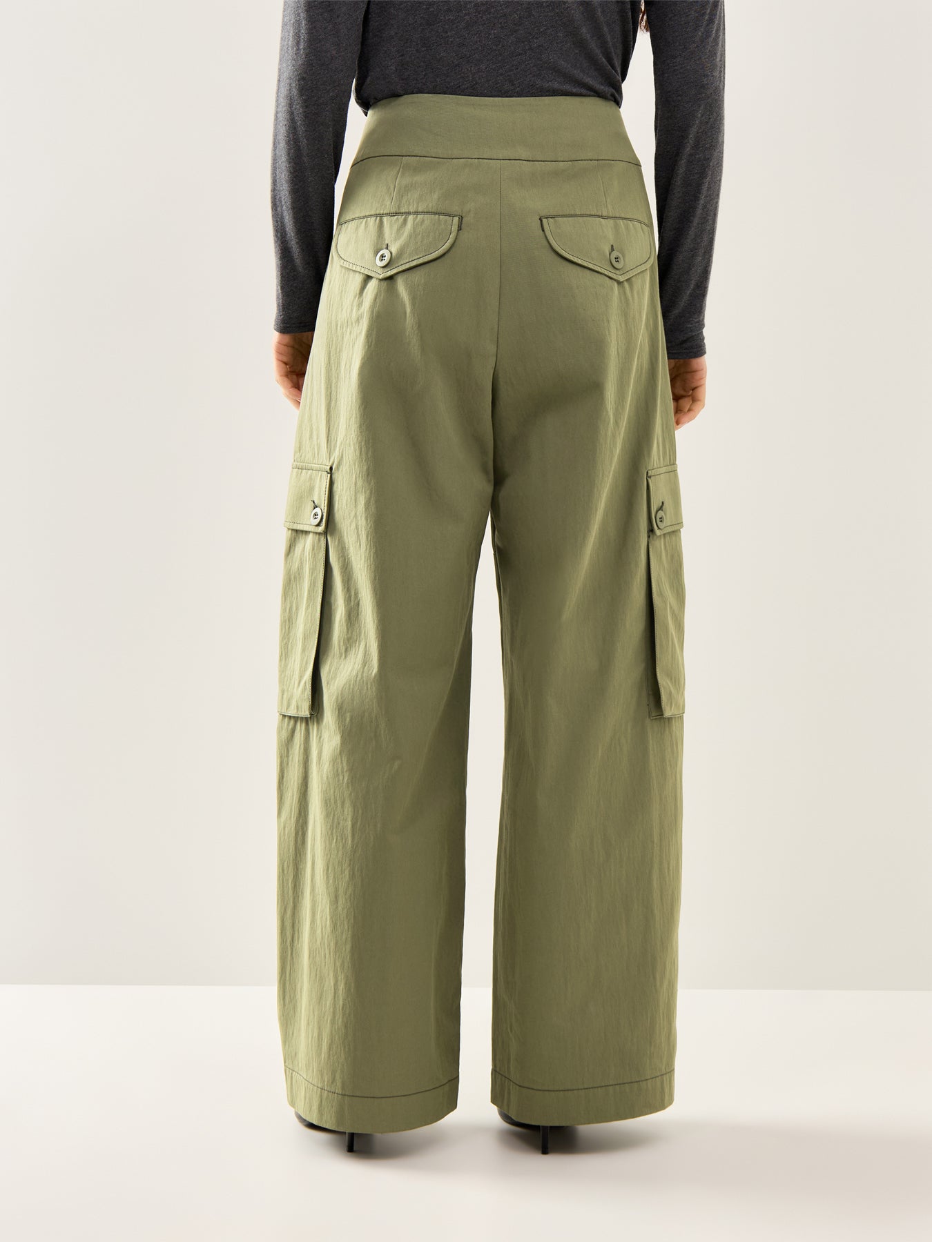 Oversized Long Wide Leg Tailored Trousers Dark Green