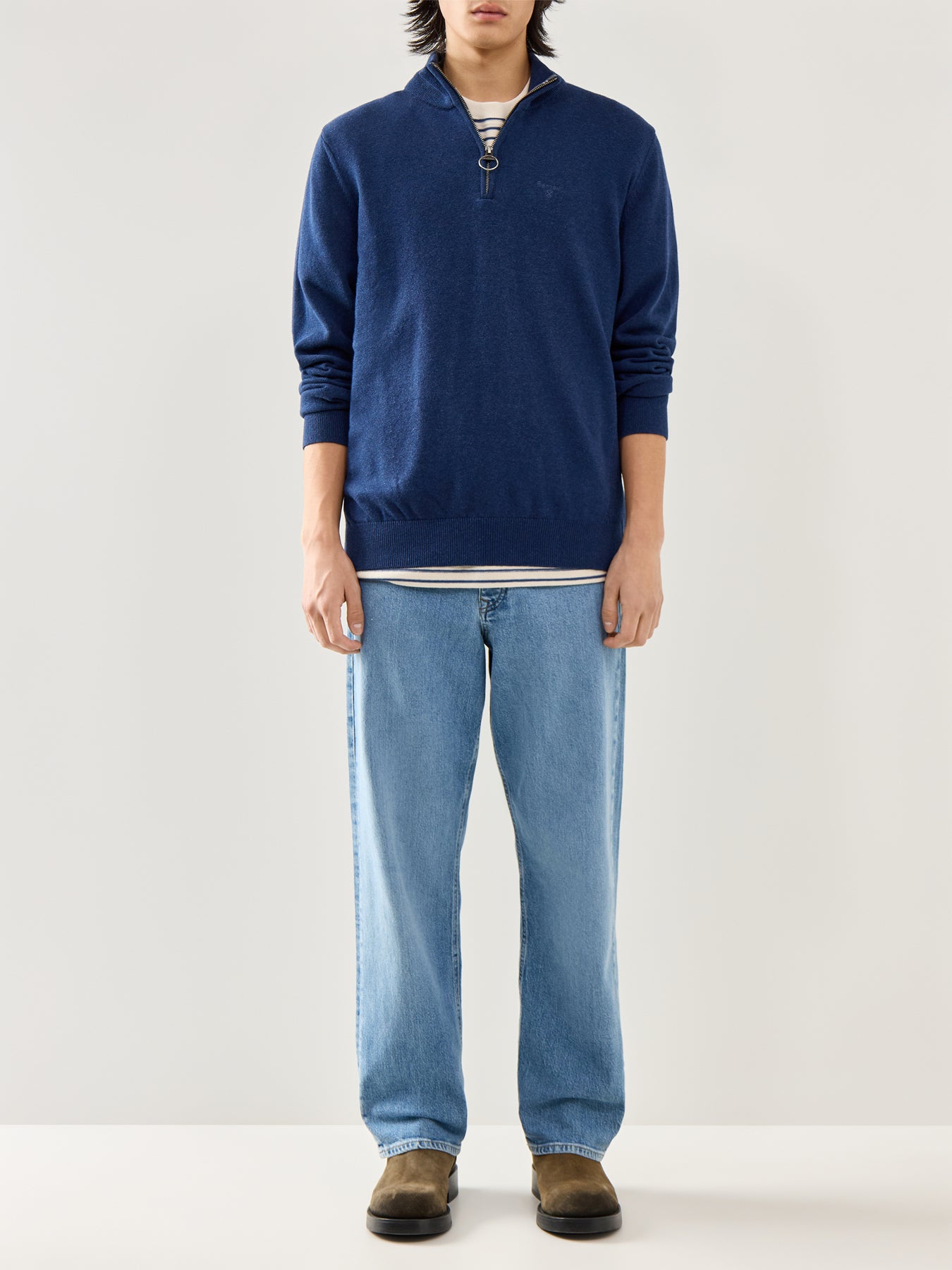 Cotton Half Zip Knitted Jumper Blue