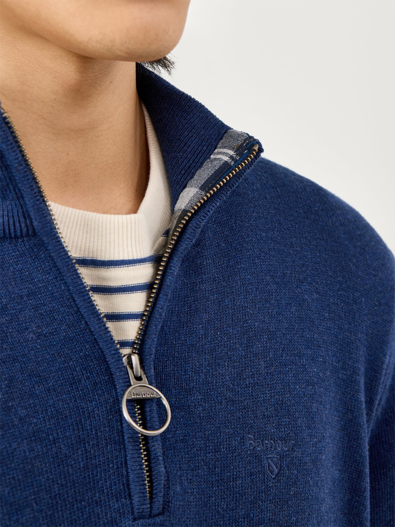 Cotton Half Zip Knitted Jumper Blue