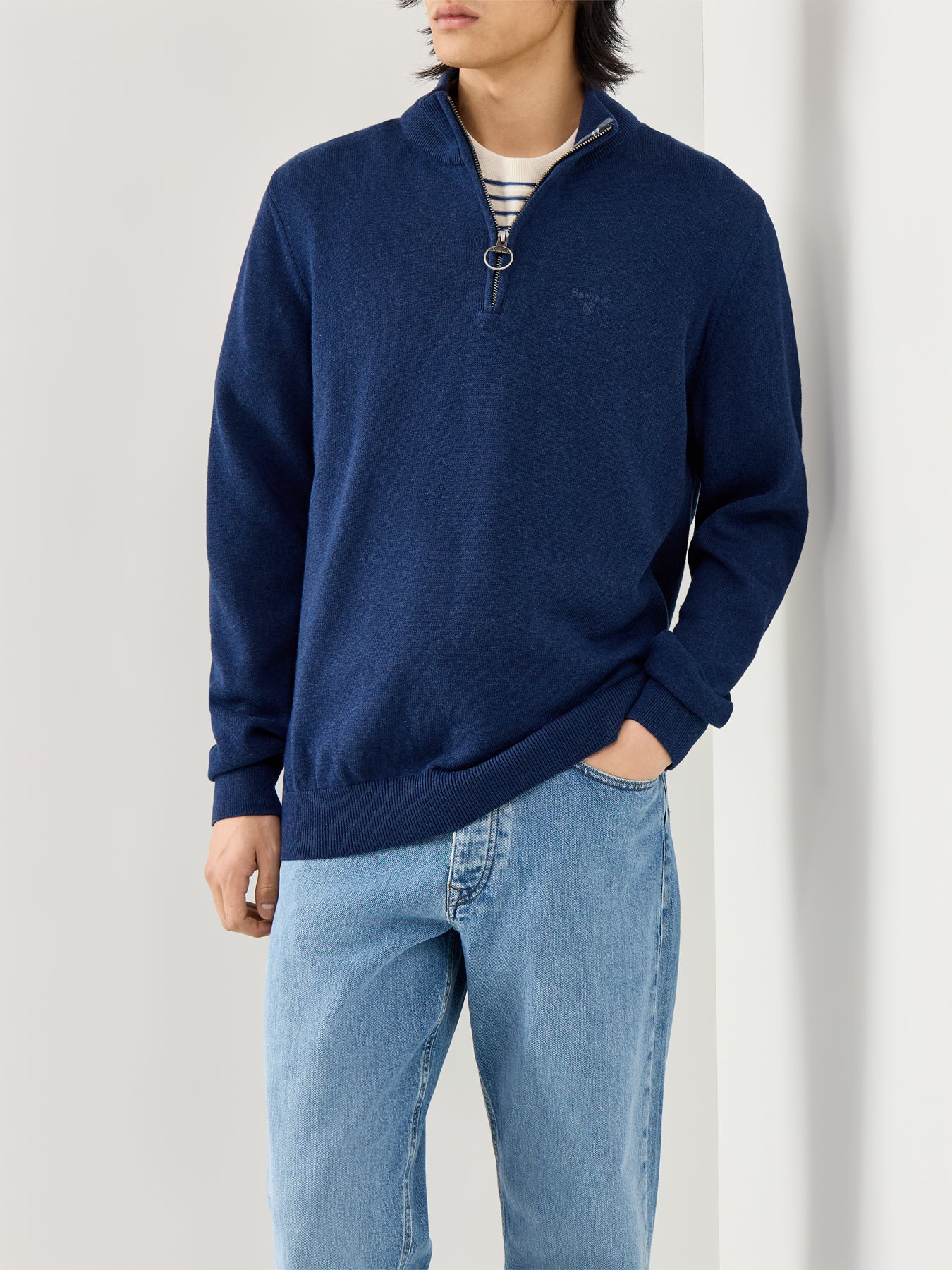 Cotton Half Zip Knitted Jumper Blue