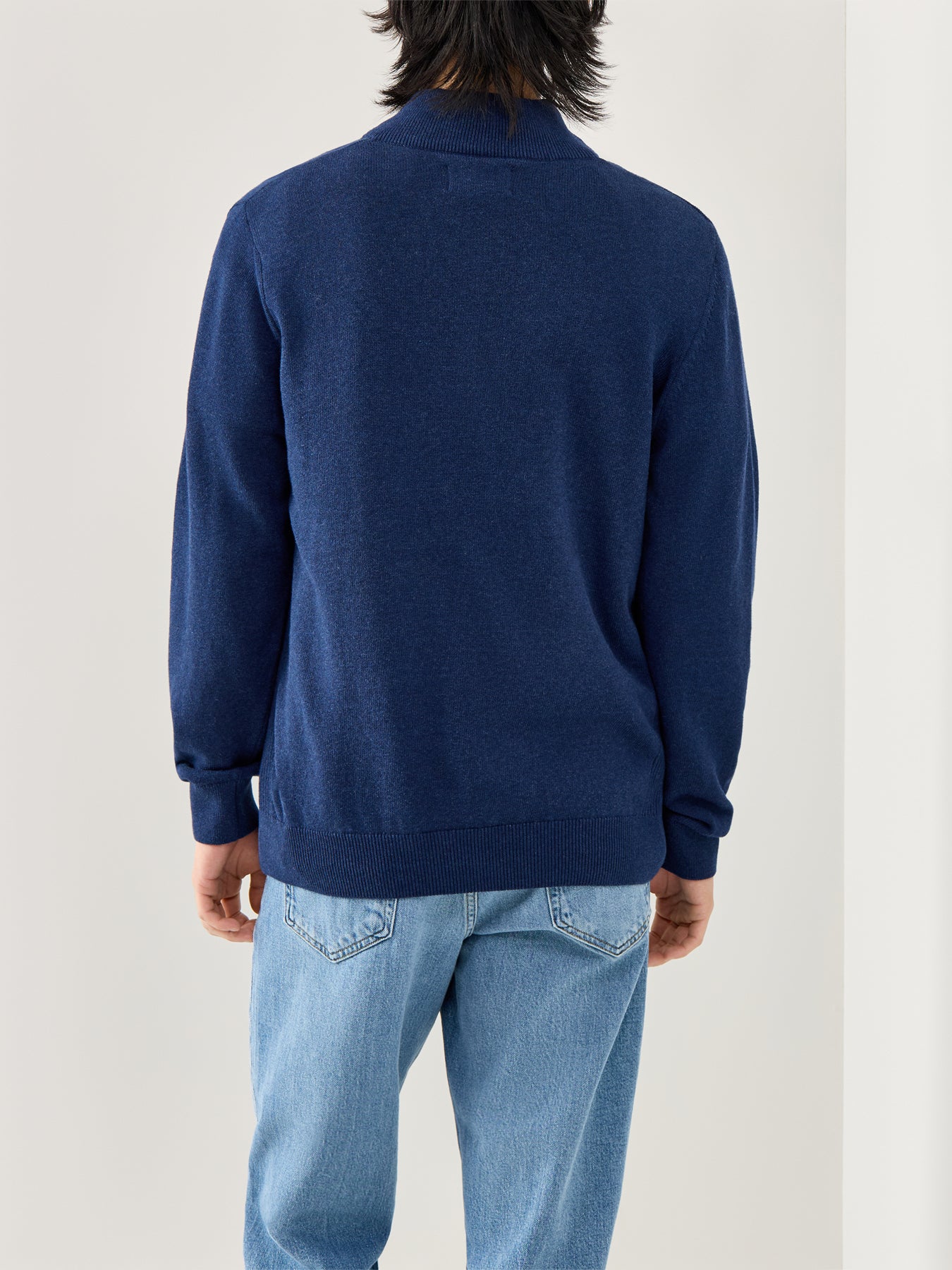 Cotton Half Zip Knitted Jumper Blue