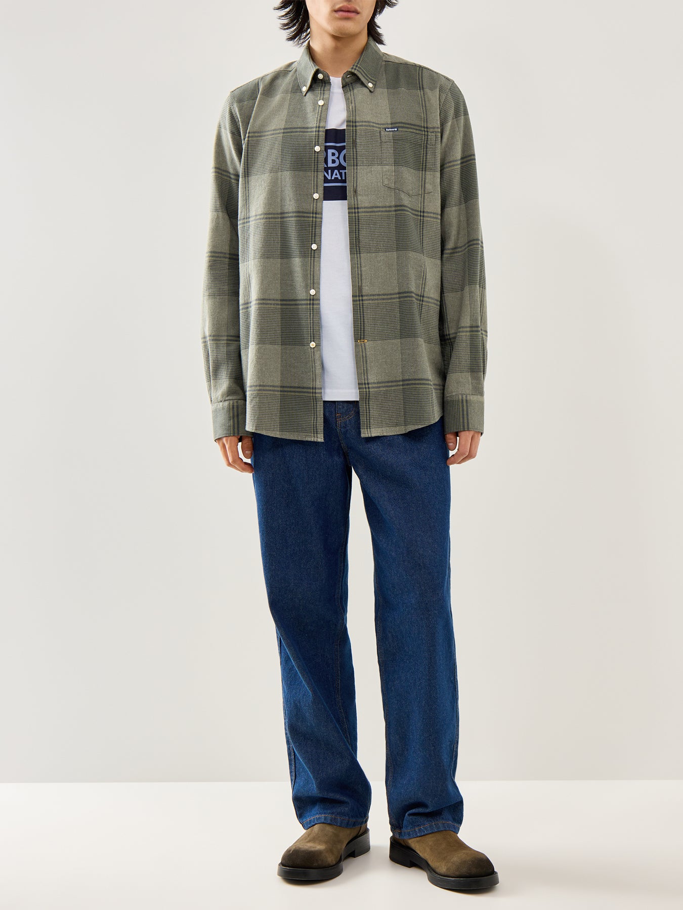 Heaney Checked Tailored Shirt Olive