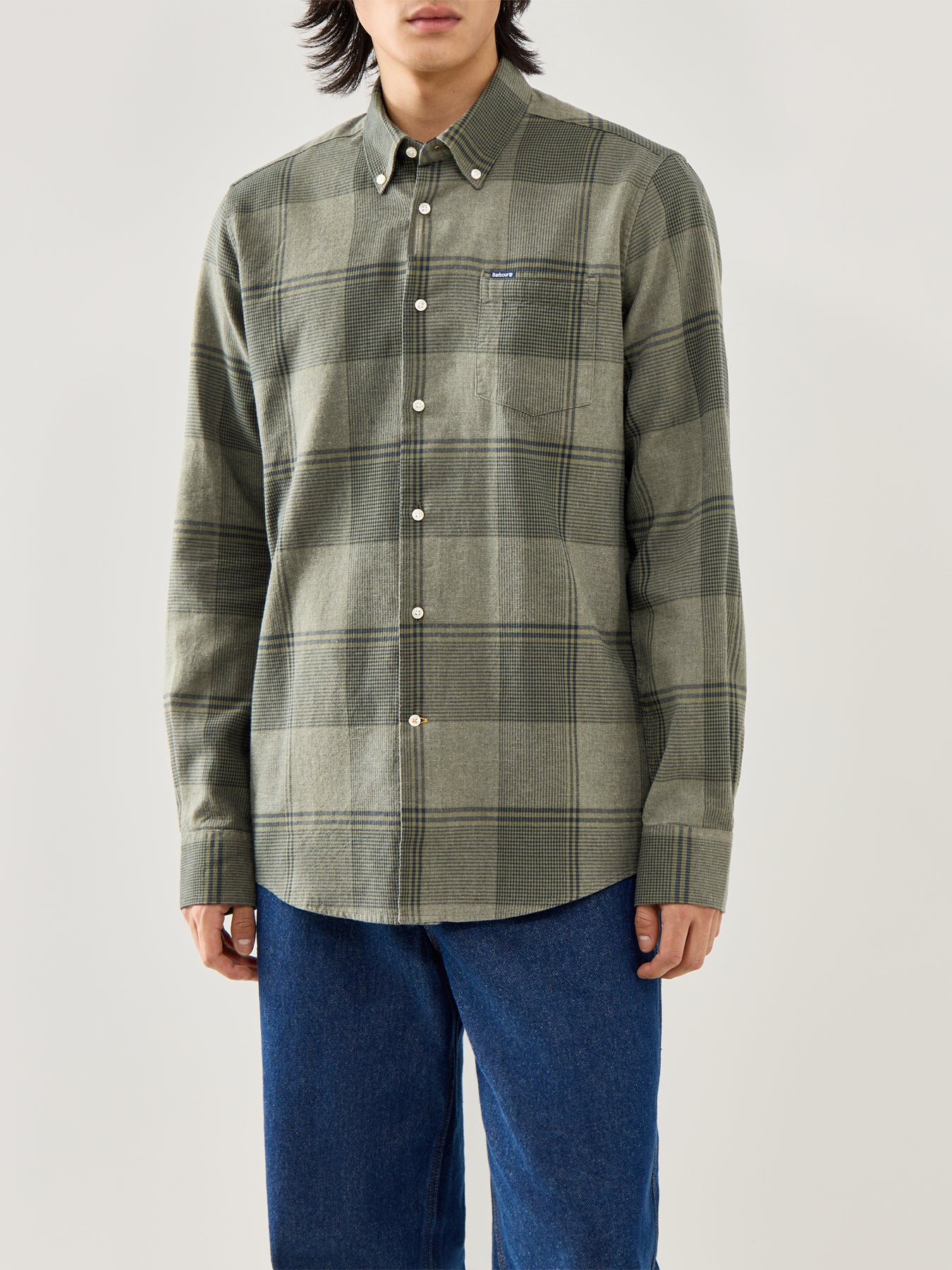 Heaney Checked Tailored Shirt Olive