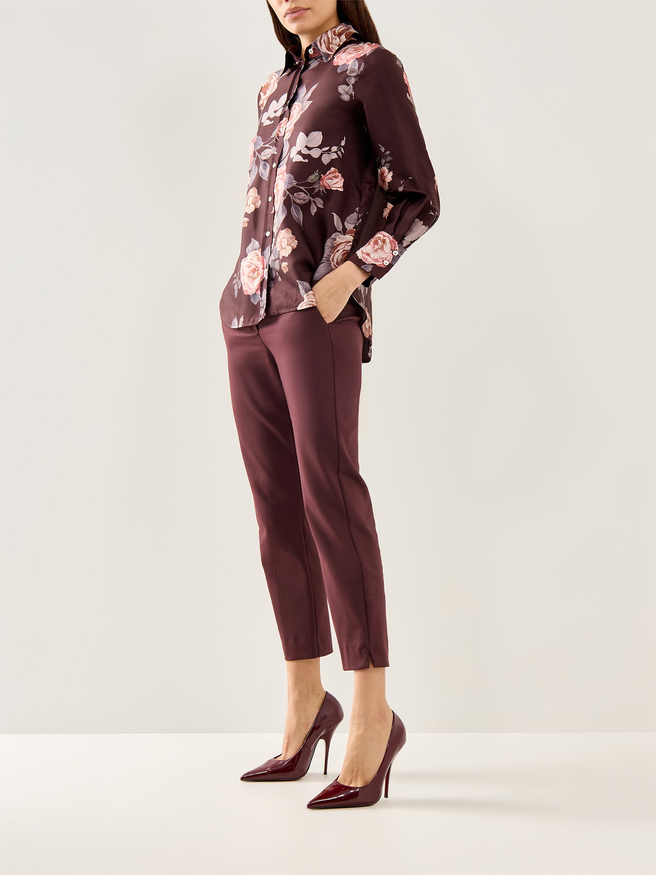 Tailored High Waist Wide Leg Trousers Bordeaux