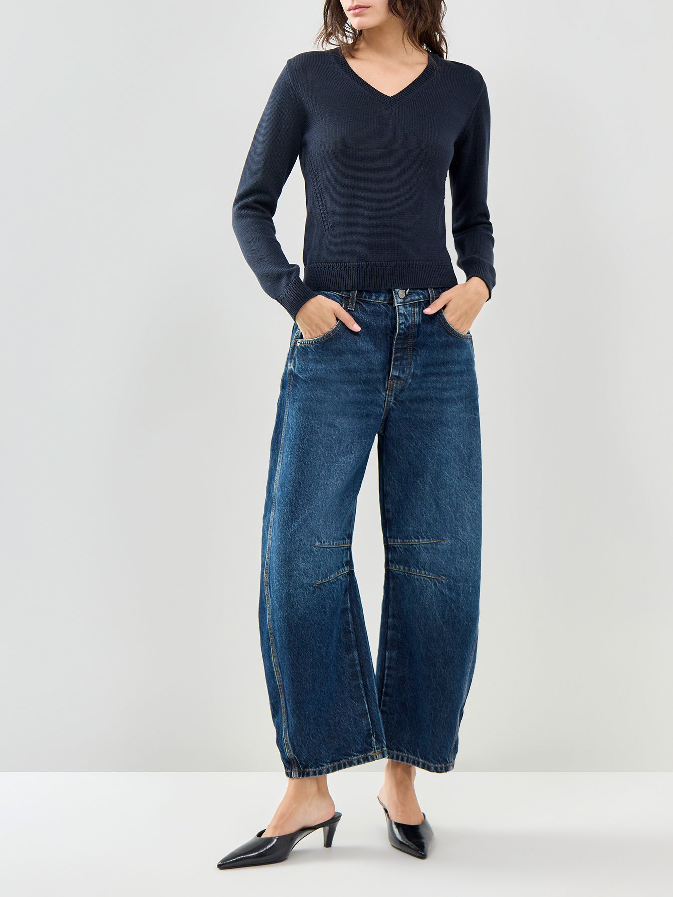 Chiffon V-Neck Jumper Navy