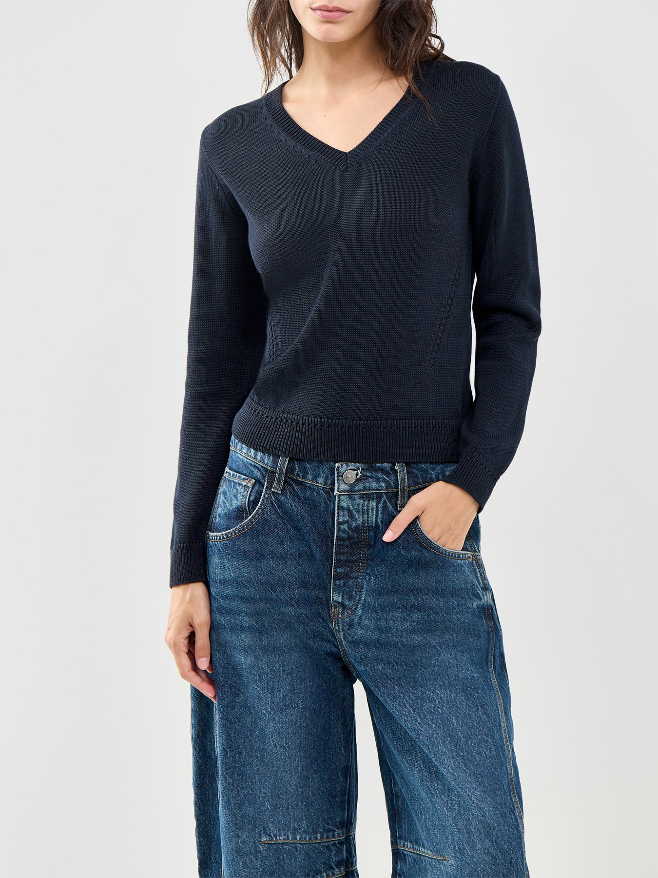 Chiffon V-Neck Jumper Navy