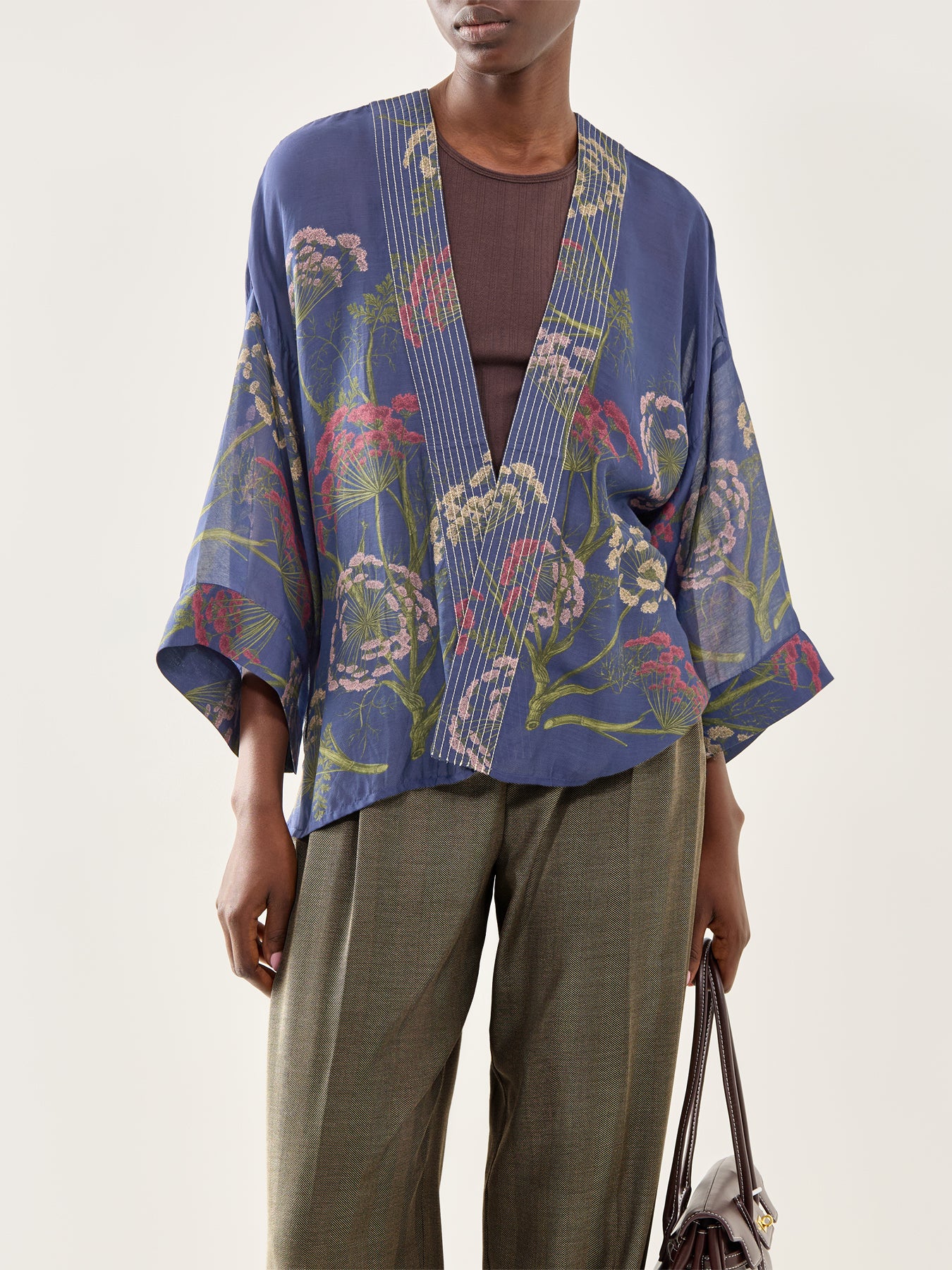 Parsley Seed Short Kimono Blue Print