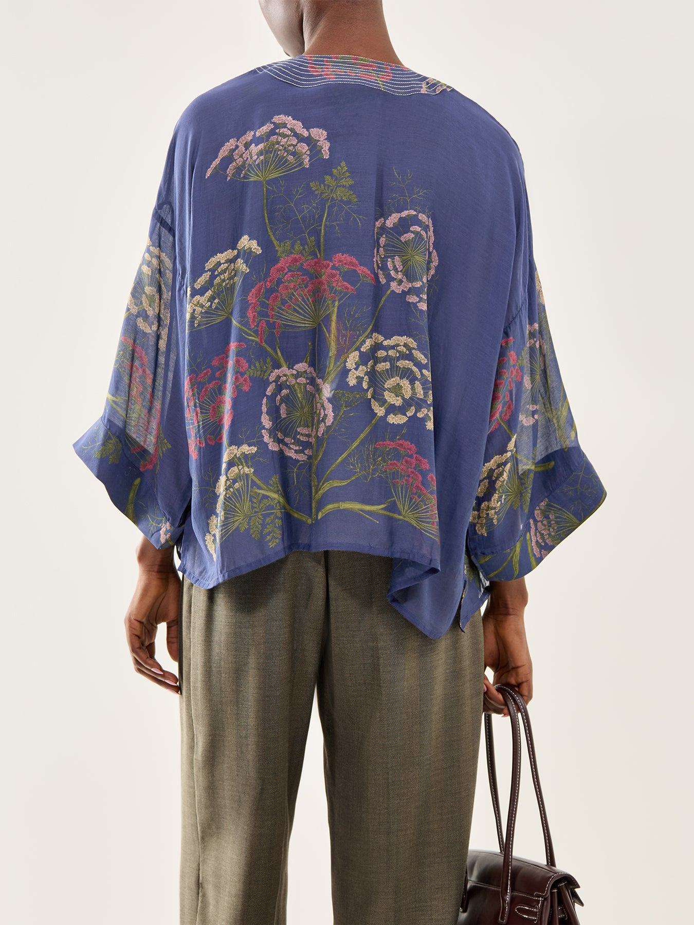 Parsley Seed Short Kimono Blue Print