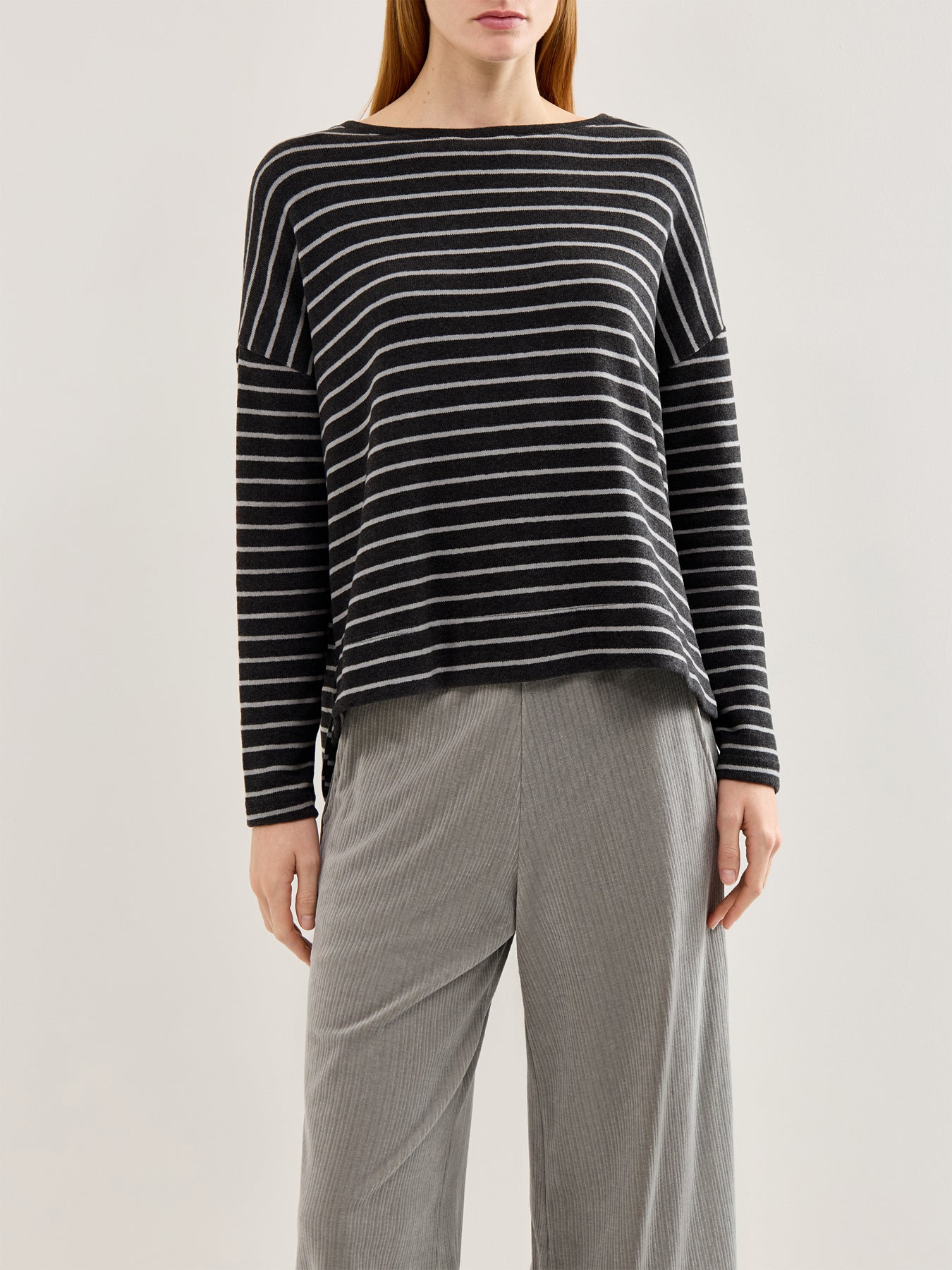 Boat Neck Stripe Jumper Grey