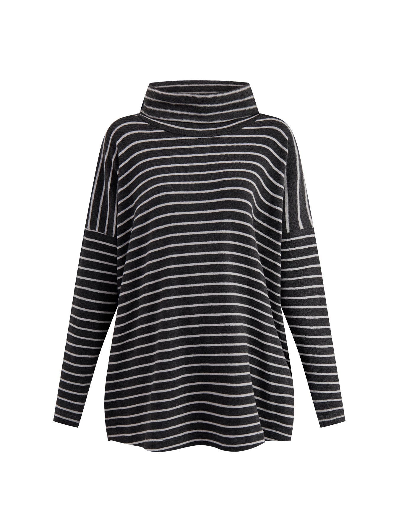 Stripe Roll Neck Jumper Grey