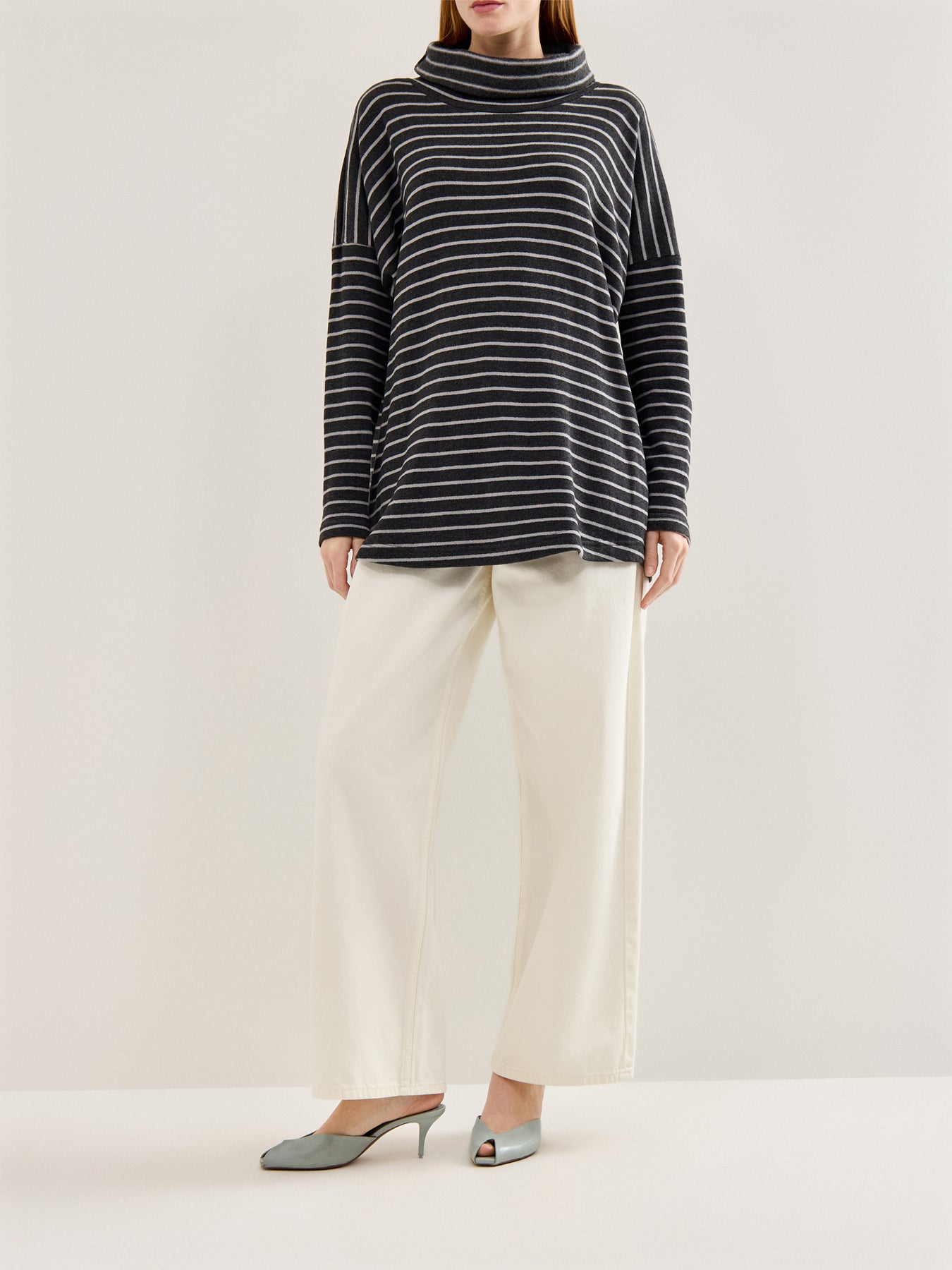 Stripe Roll Neck Jumper Grey