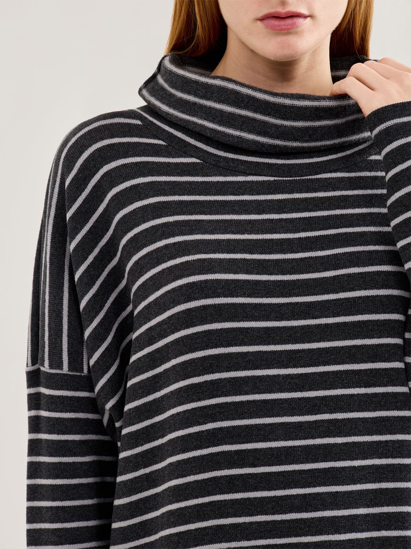 Stripe Roll Neck Jumper Grey