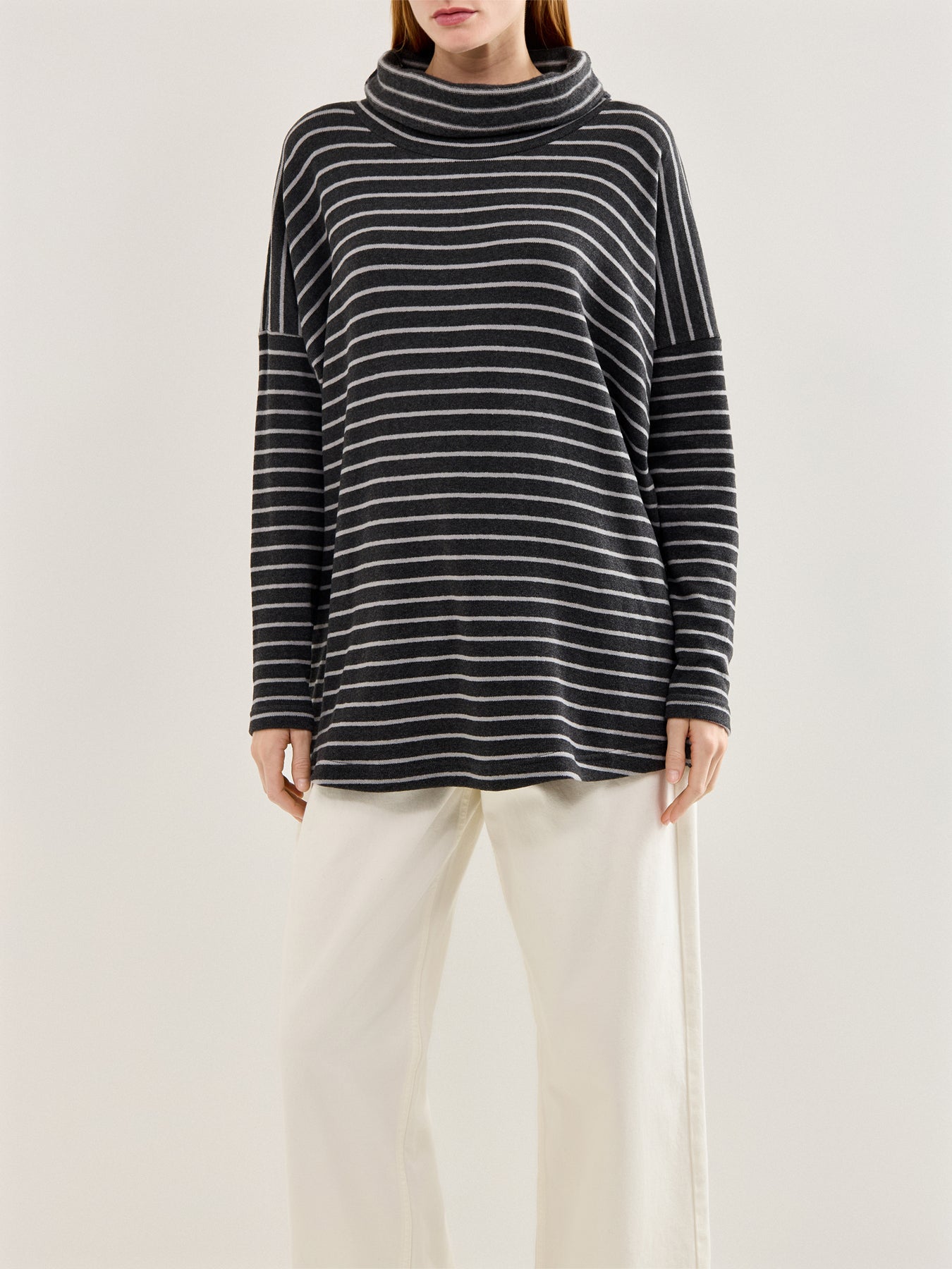 Stripe Roll Neck Jumper Grey