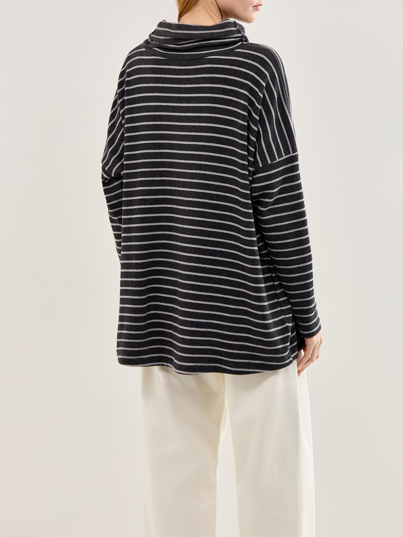 Stripe Roll Neck Jumper Grey