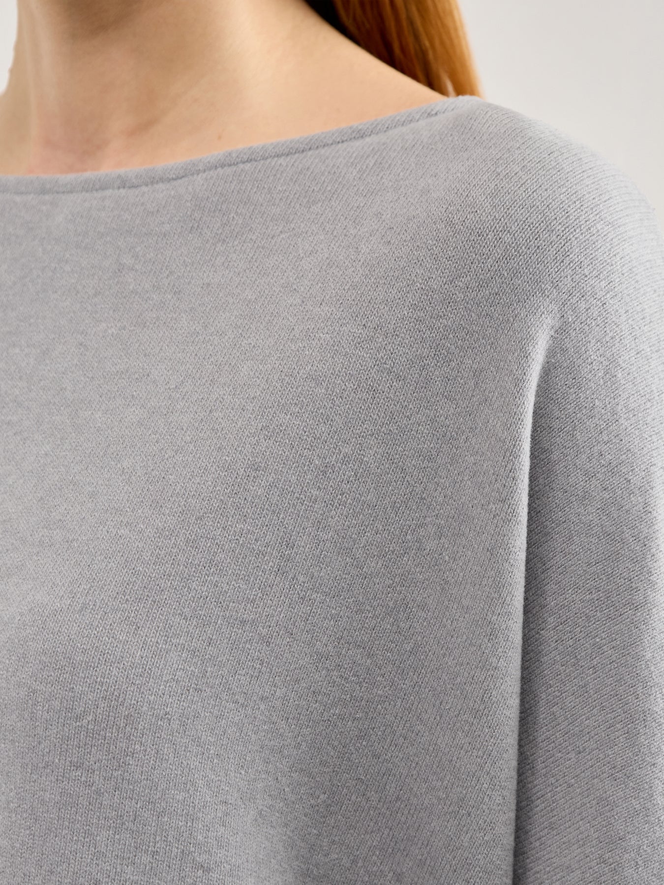 Boat Neck Knit Top Light Grey