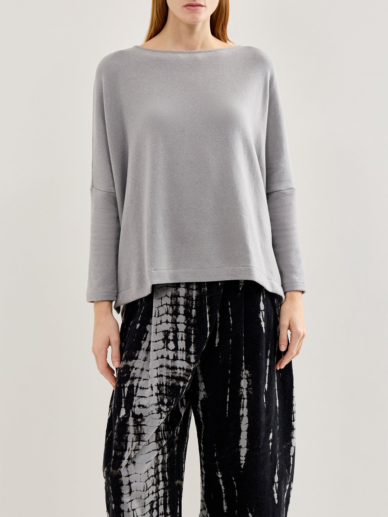 Boat Neck Knit Top Light Grey