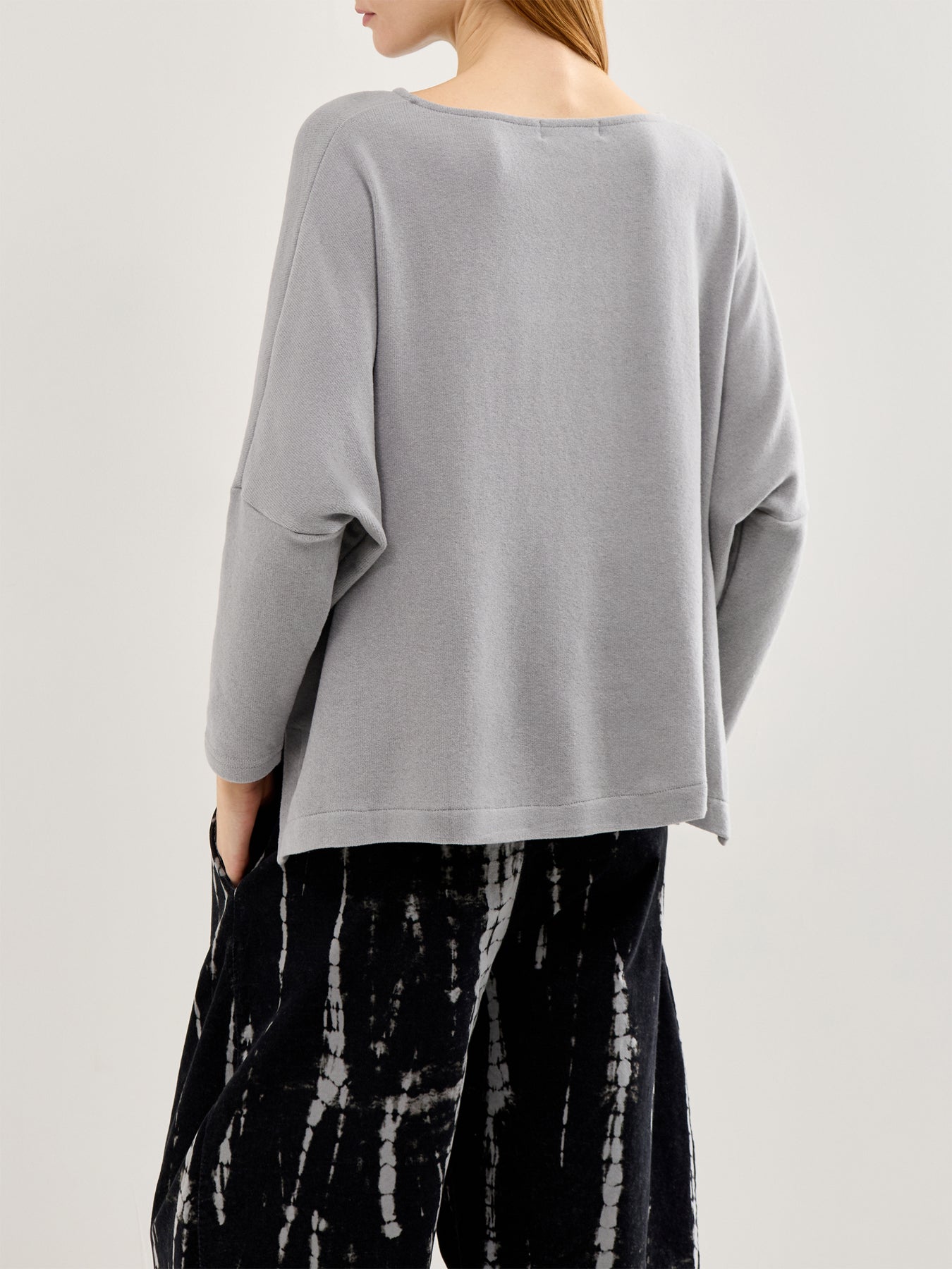 Boat Neck Knit Top Light Grey