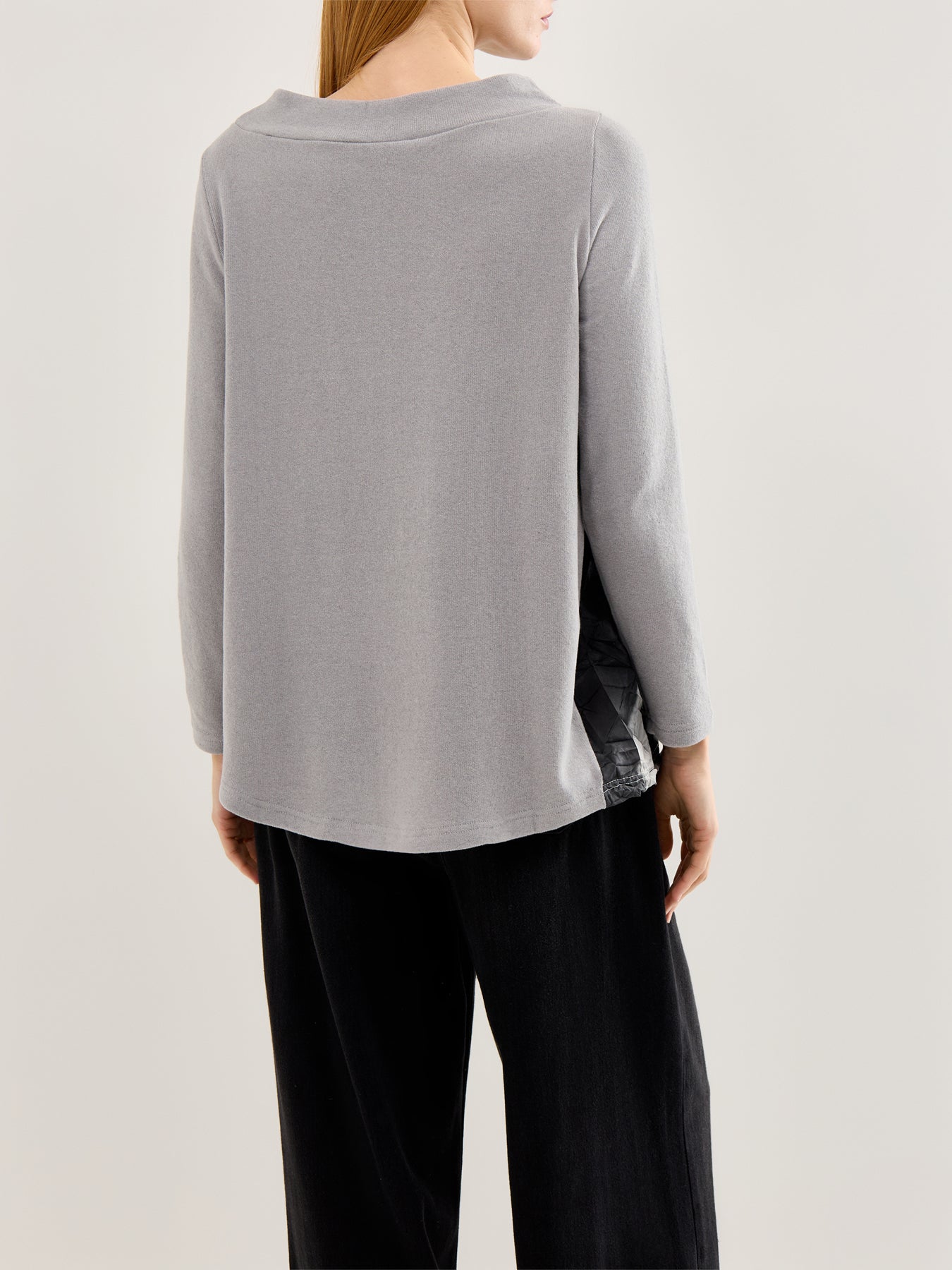 Textured Boat Neck Knit Top Grey