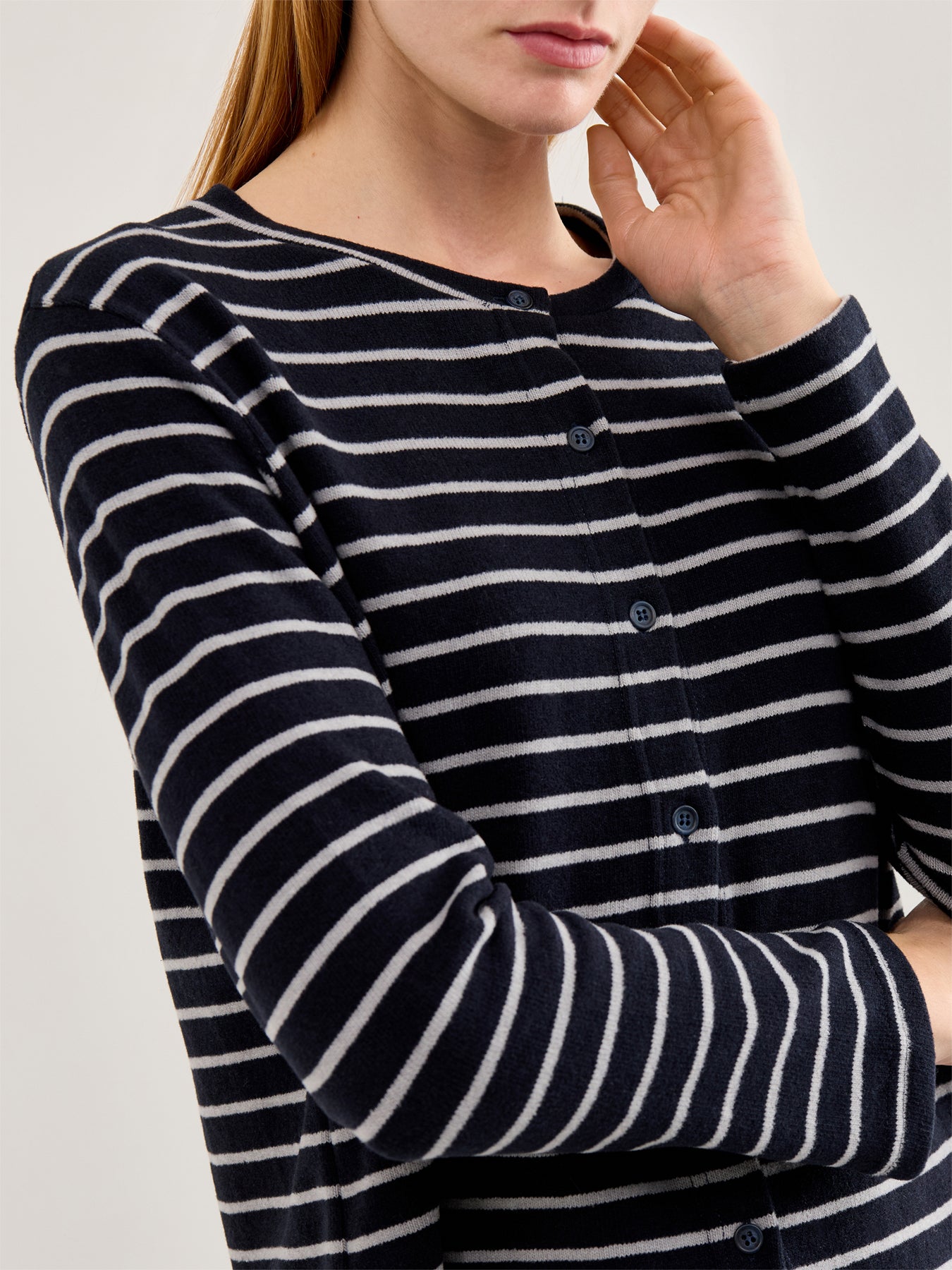Asymmetric Stripe Cardigan Navy