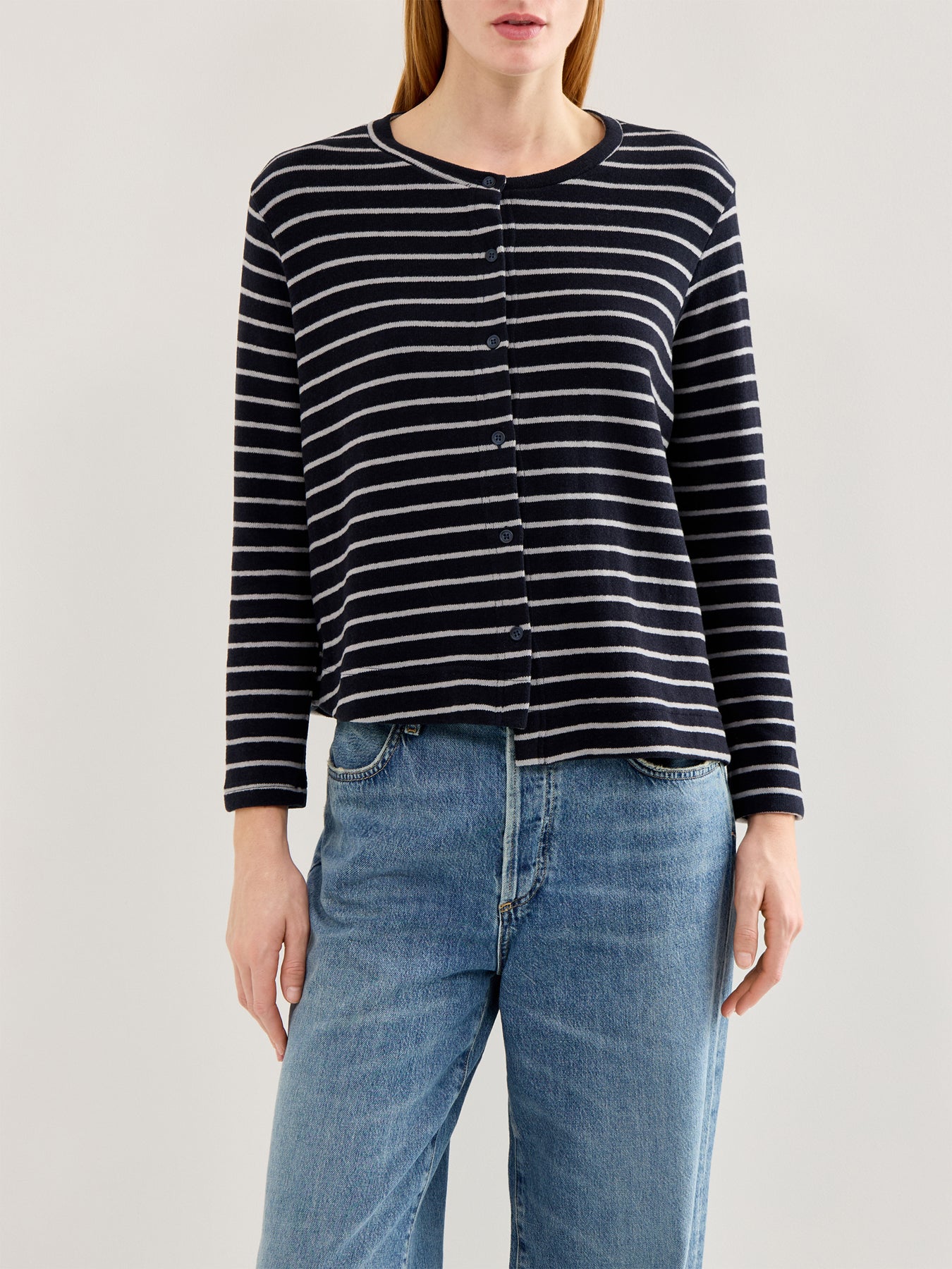 Asymmetric Stripe Cardigan Navy