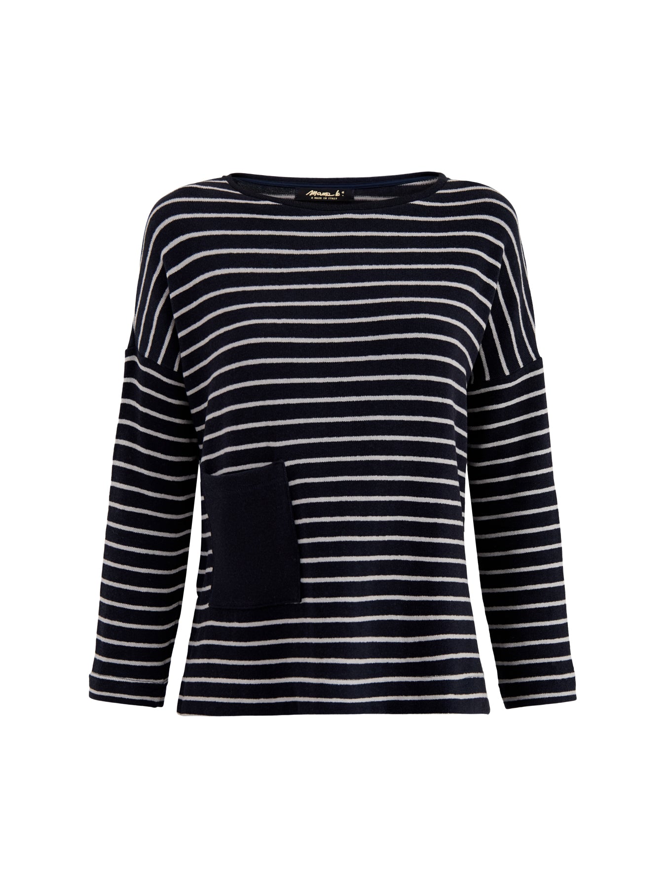Boat Neck Stripe Knit Top Navy