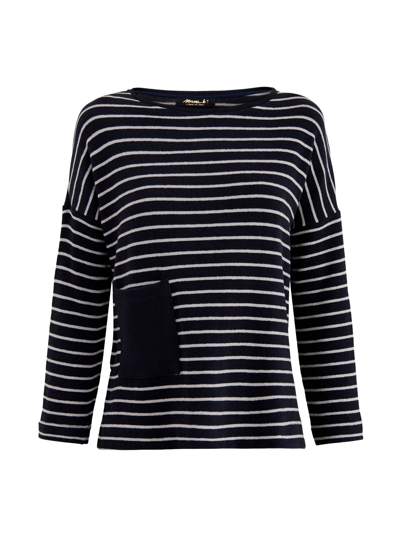 Boat Neck Stripe Knit Top Navy