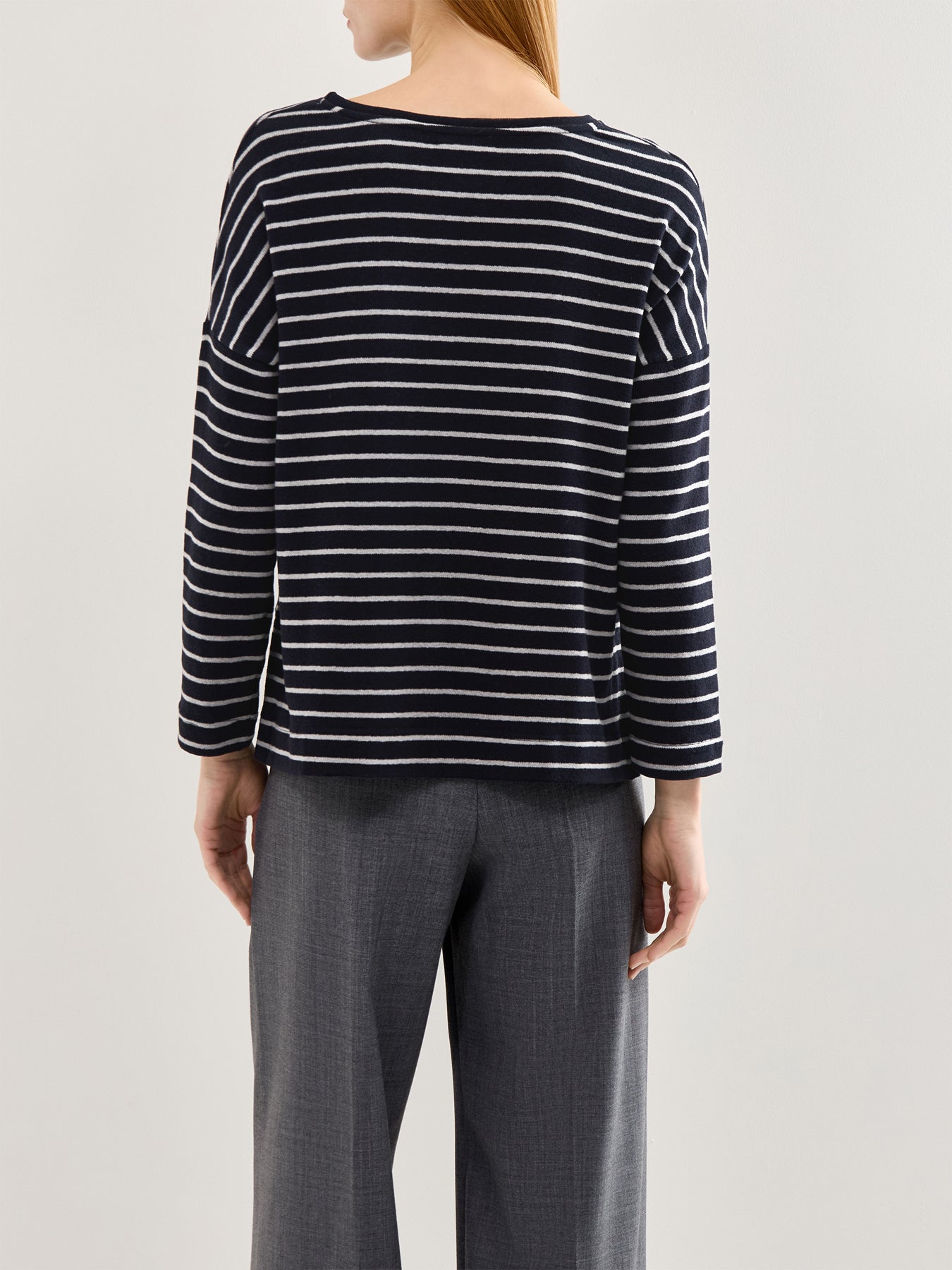 Boat Neck Stripe Knit Top Navy