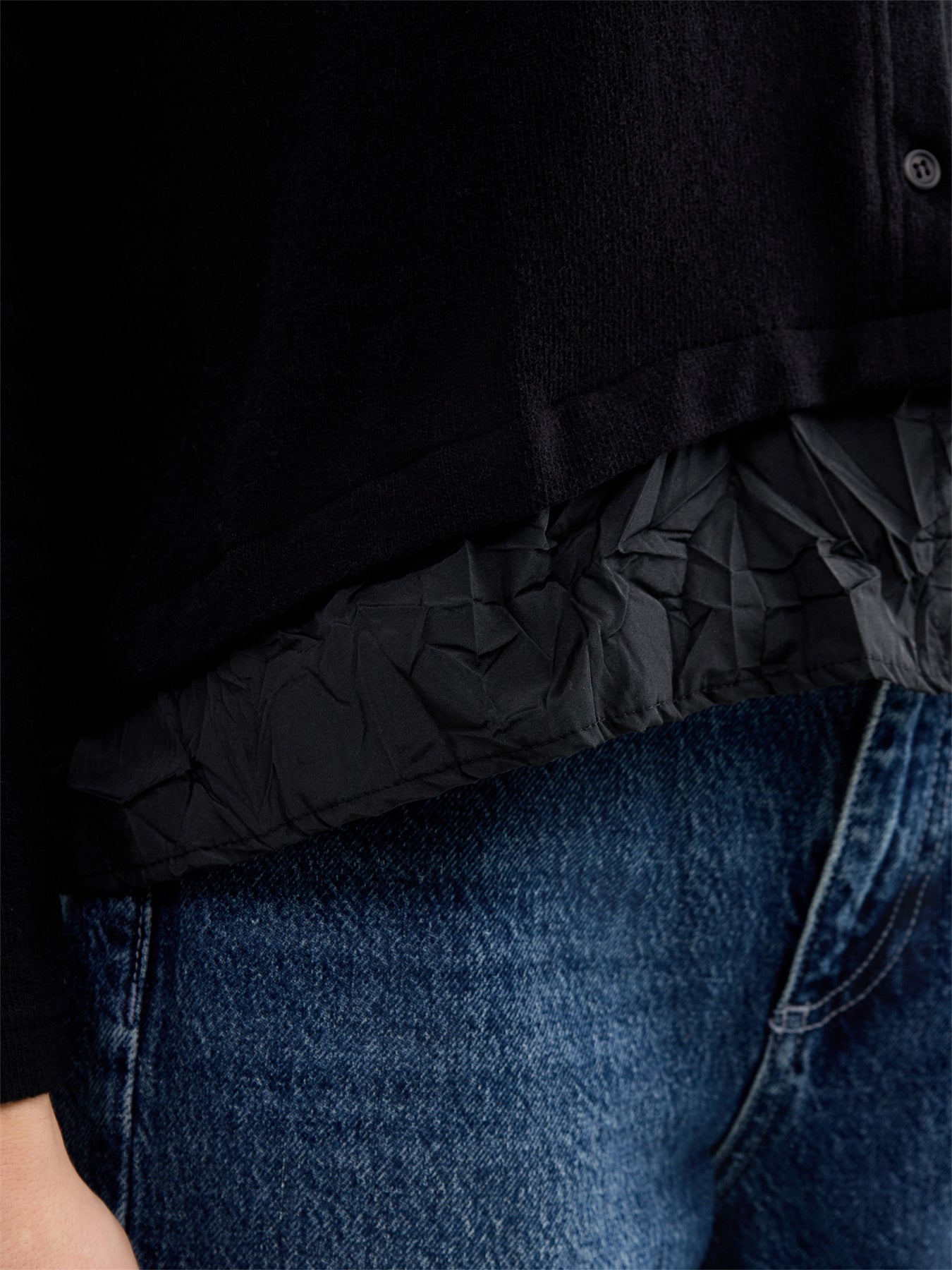 Button Through Cardigan with Taffeta Trim Black