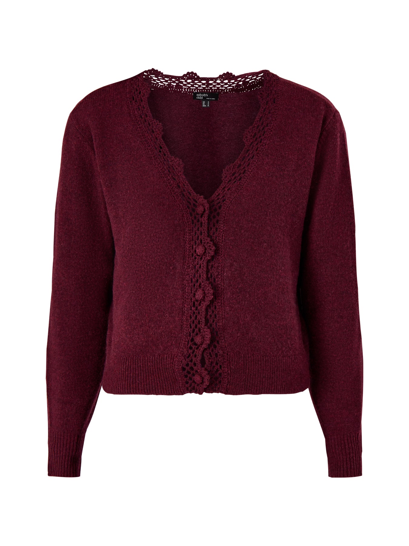 Crochet Trim Cardigan Burgundy