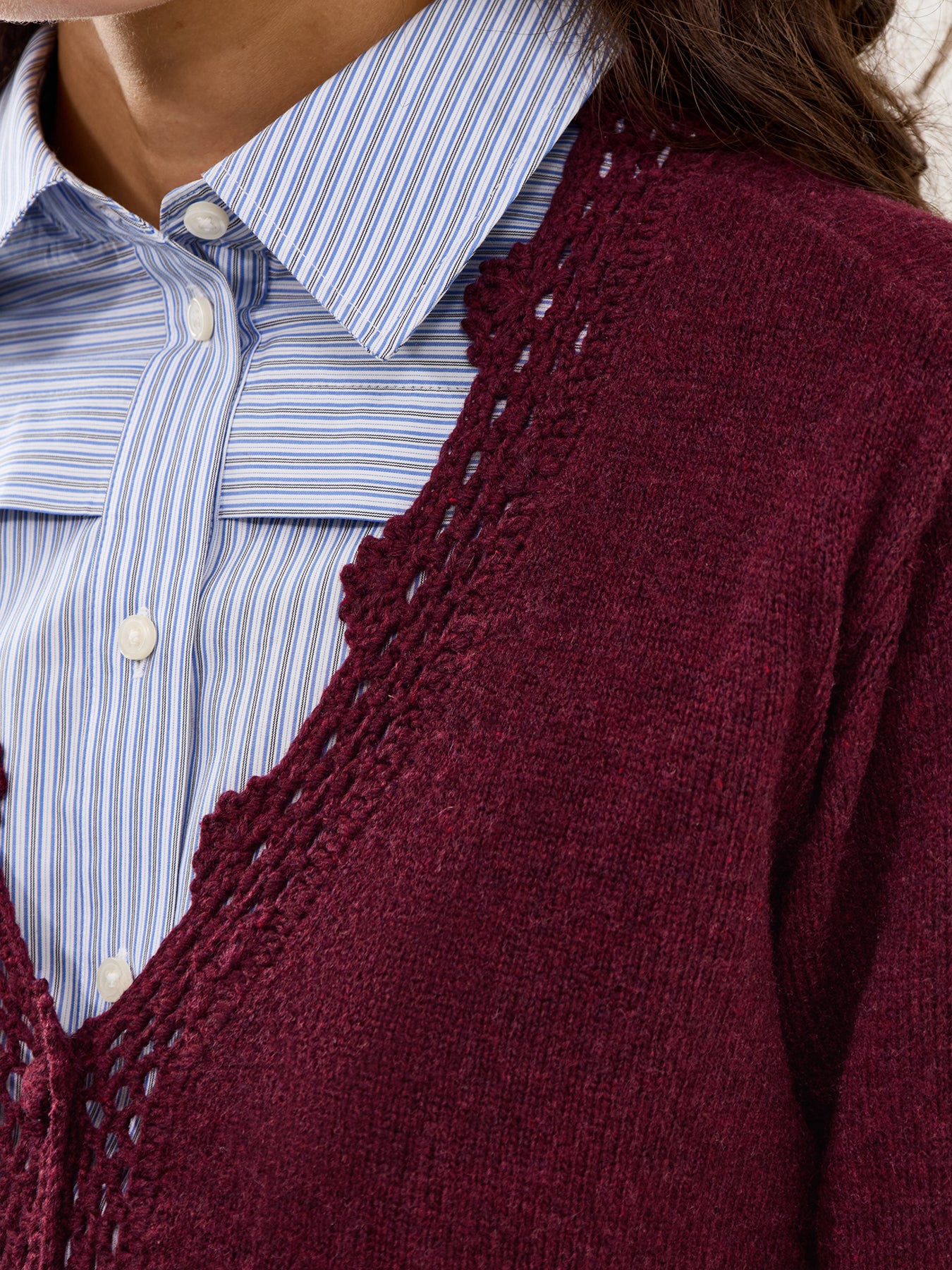 Crochet Trim Cardigan Burgundy