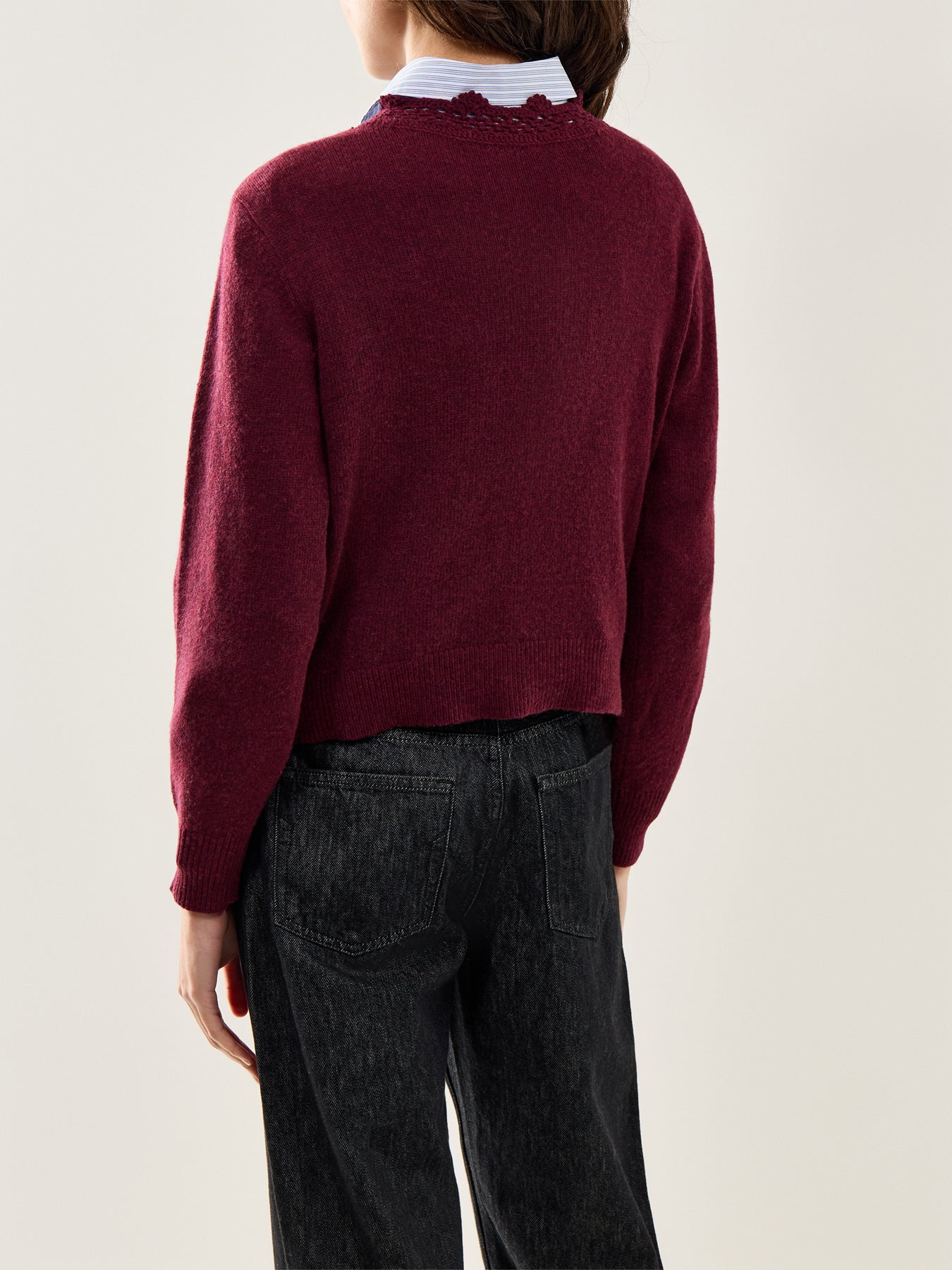 Crochet Trim Cardigan Burgundy