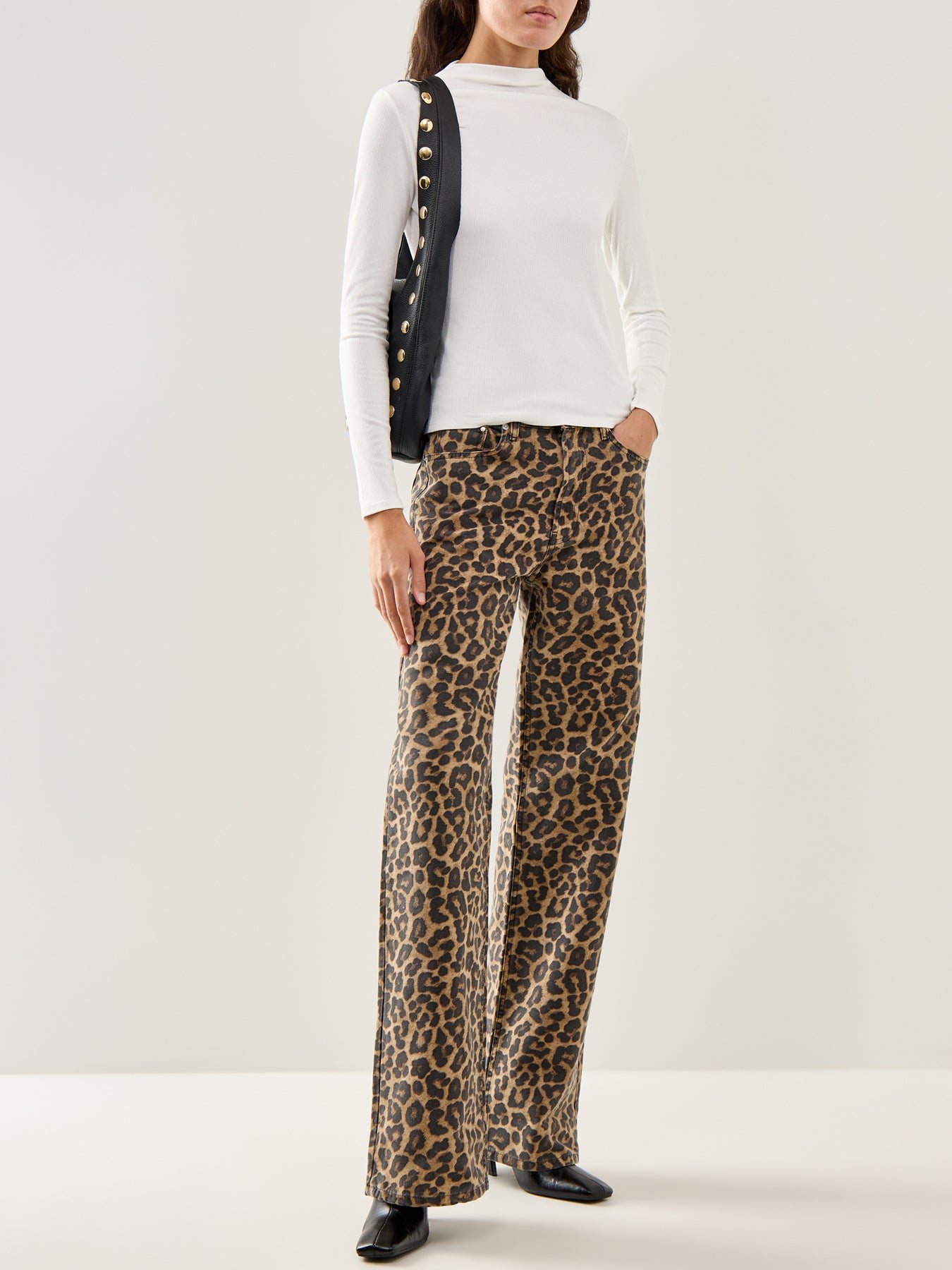 Ribbed Grown-On Neck Top White