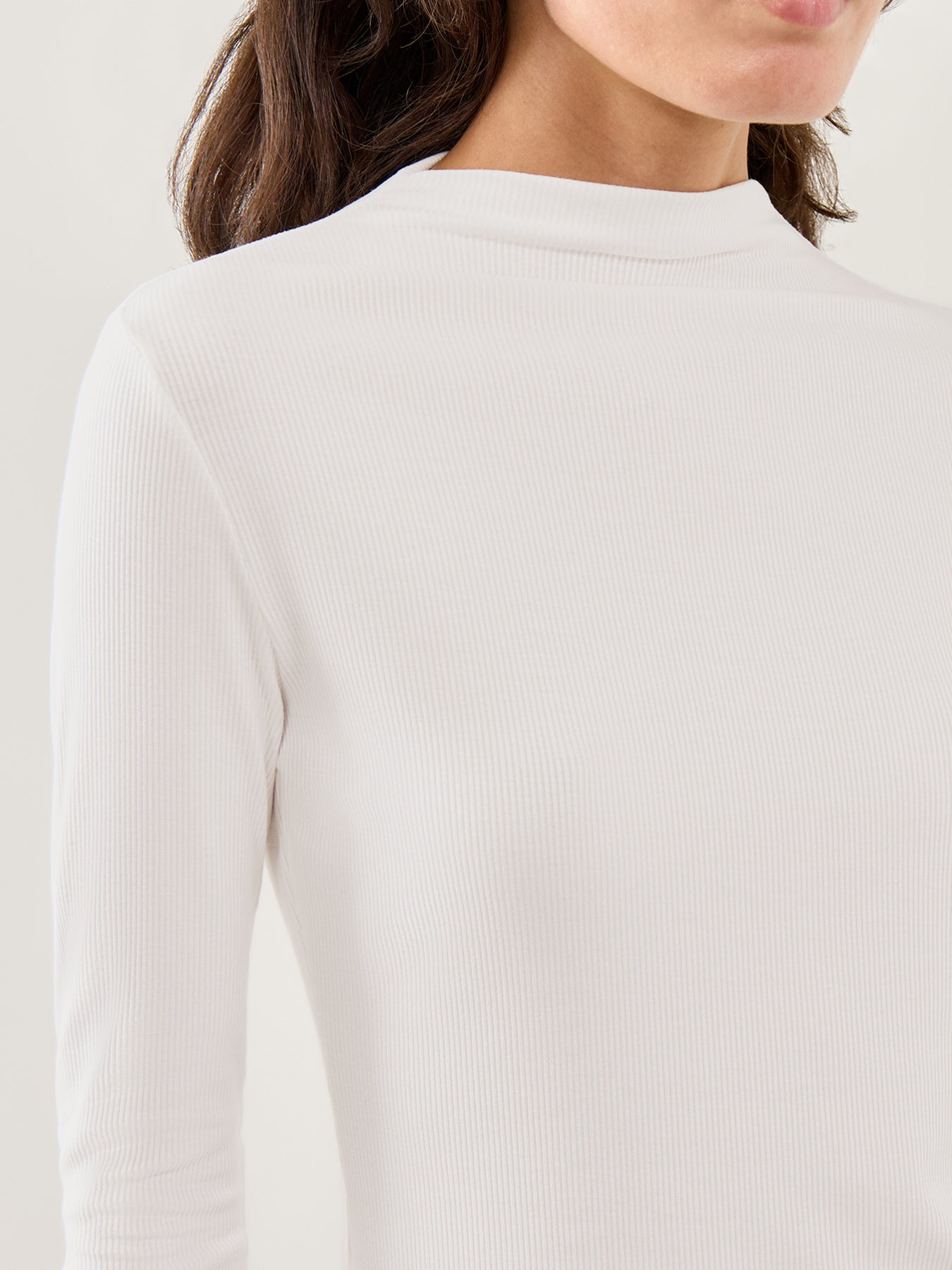 Ribbed Grown-On Neck Top White