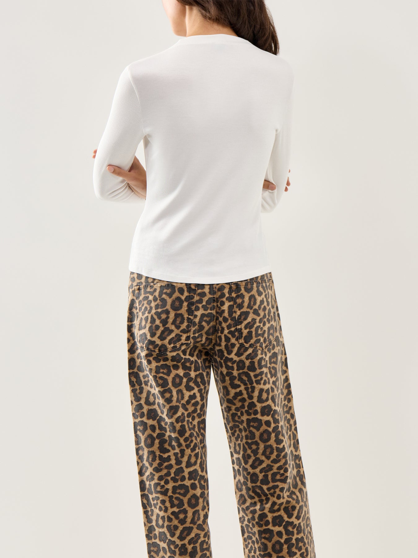 Ribbed Grown-On Neck Top White
