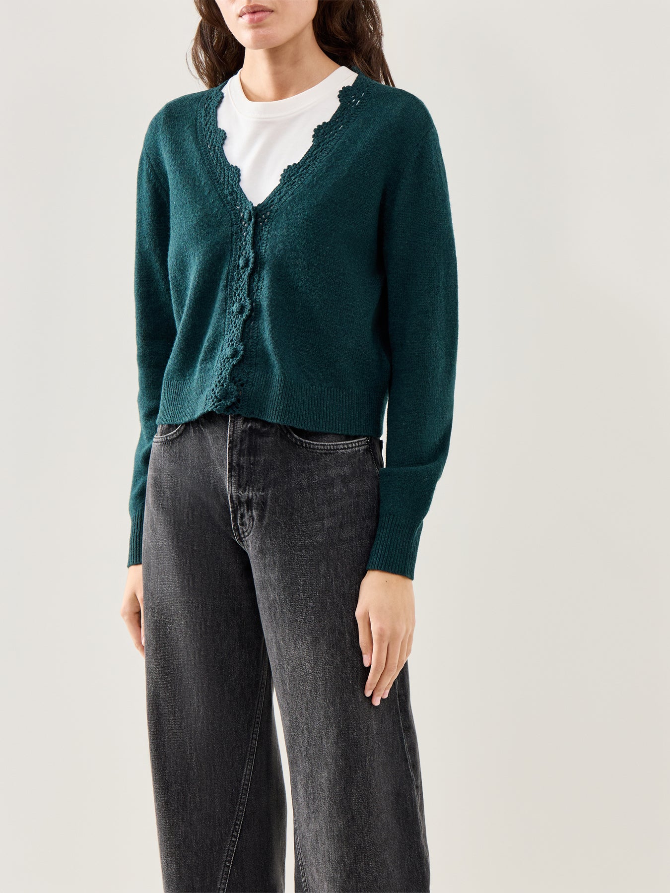 Crochet Trim Knit Cardigan Green