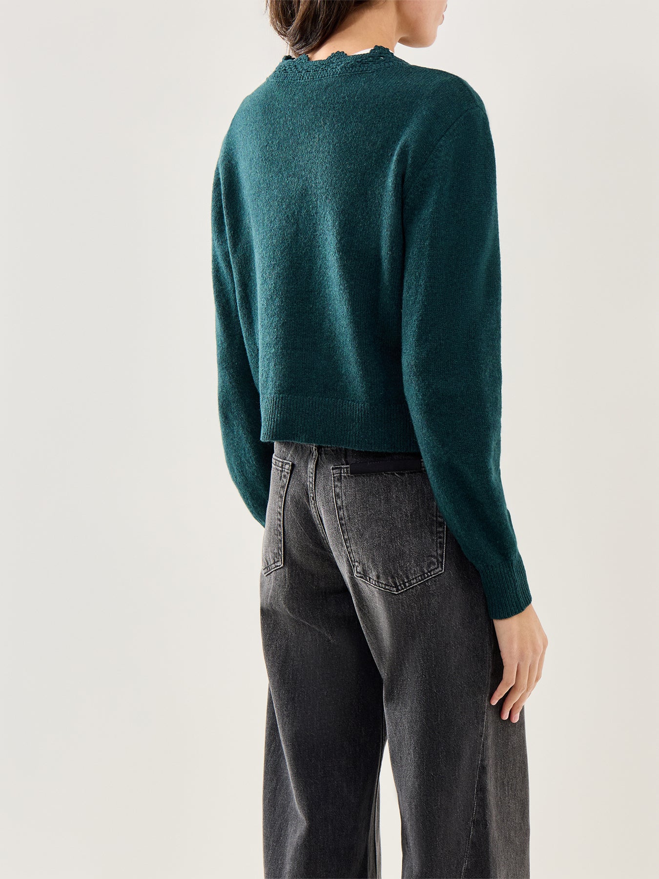 Crochet Trim Knit Cardigan Green