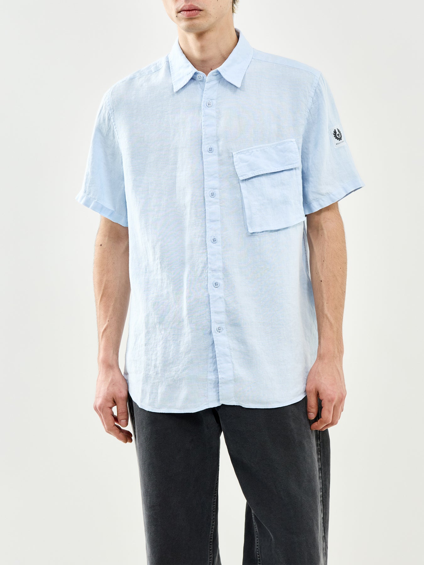 Belstaff Scale Short Sleeve Linen Shirt Sky Blue