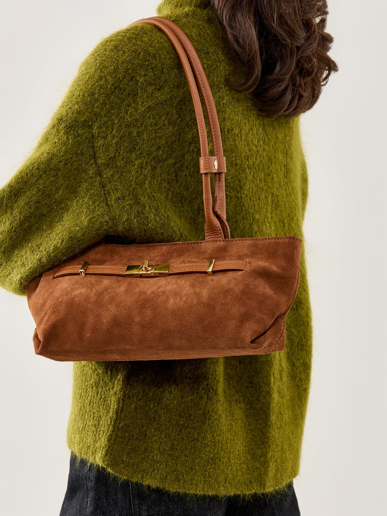 Bacil Long Handle Suede Bag Tan