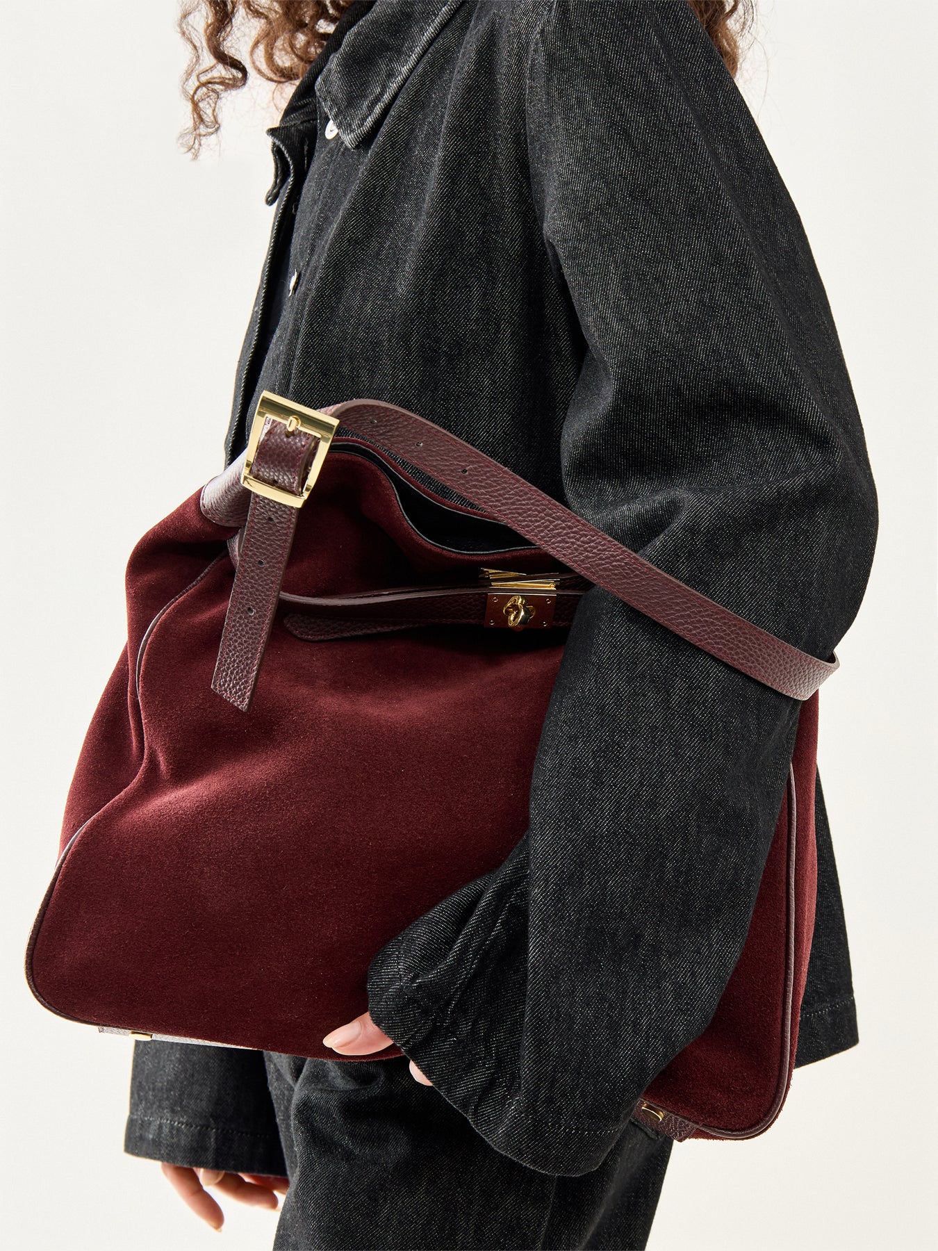 Claude Suede Match Bag Burgundy