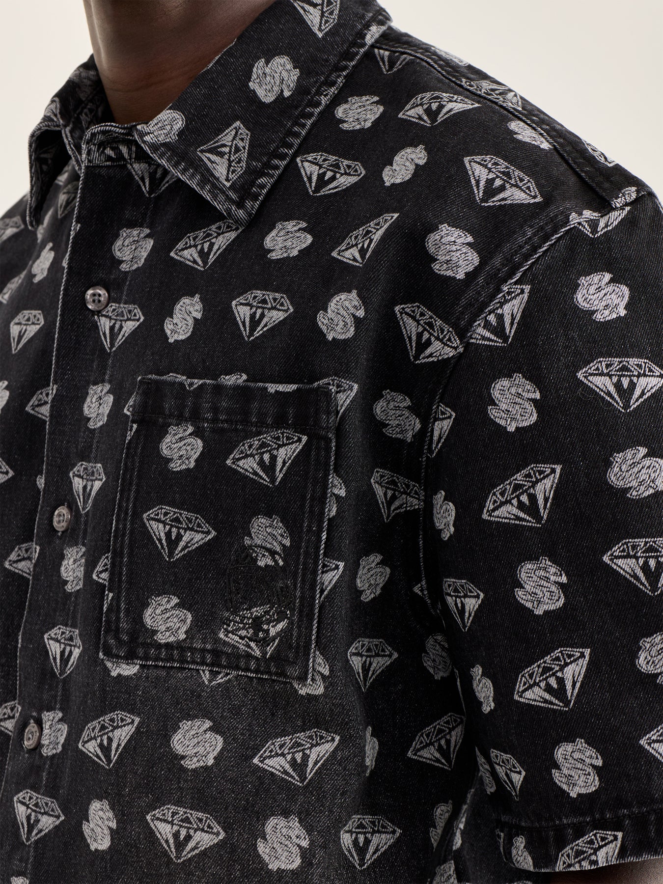 Diamonds & Dollars Oversized Ss Denim Shirt