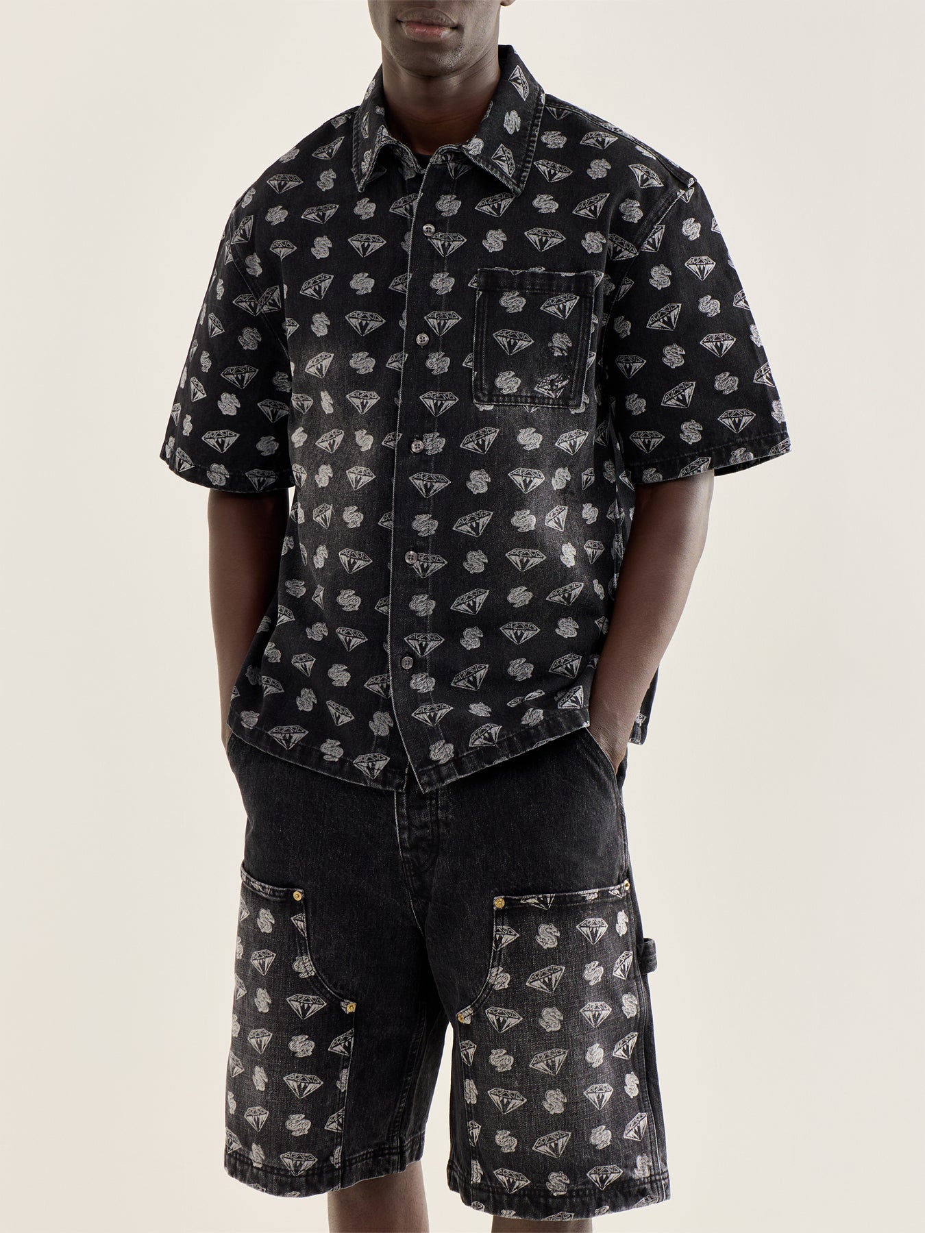 Diamonds & Dollars Oversized Ss Denim Shirt