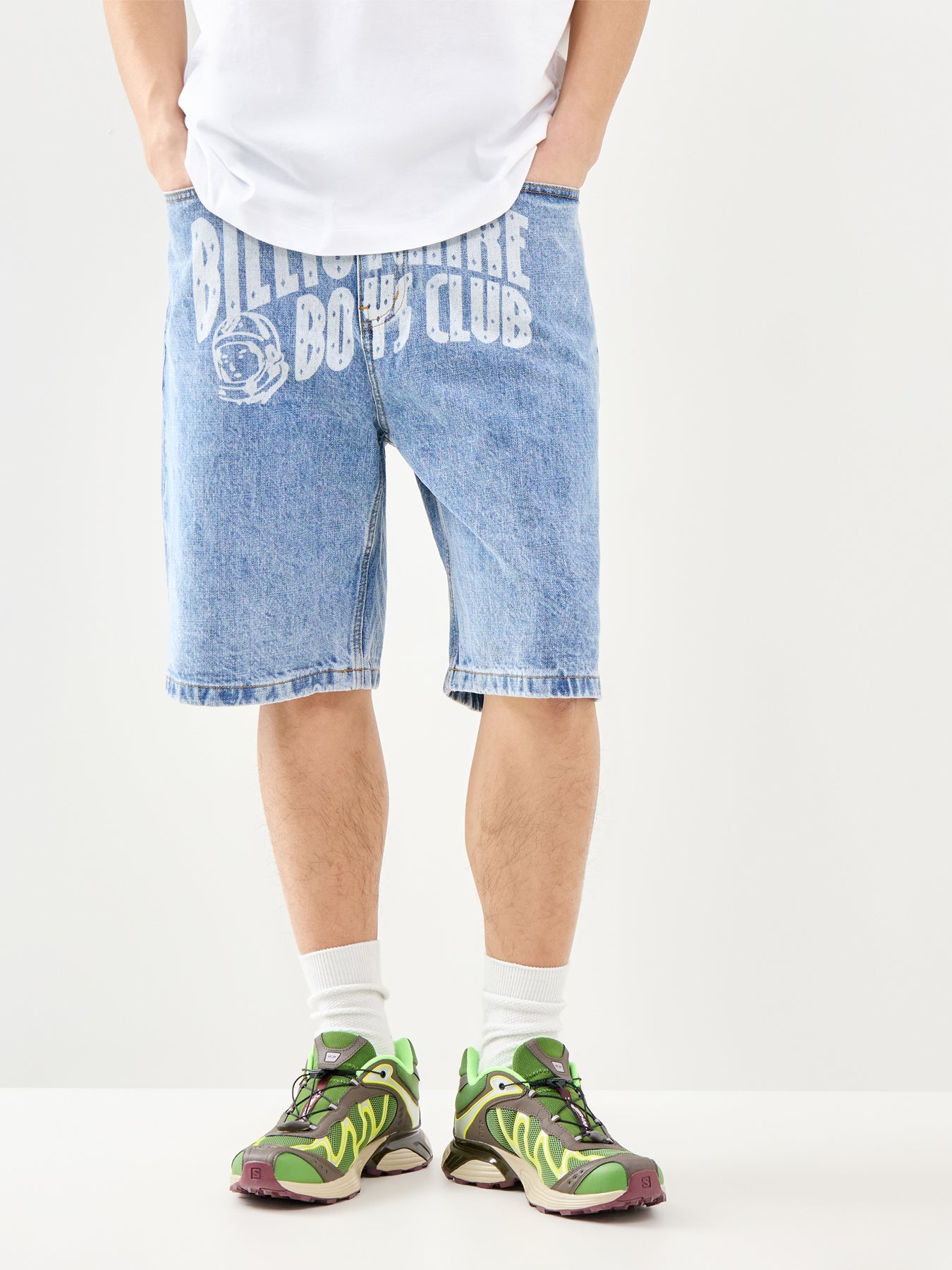 Faded Arch Logo Denim Shorts Blue